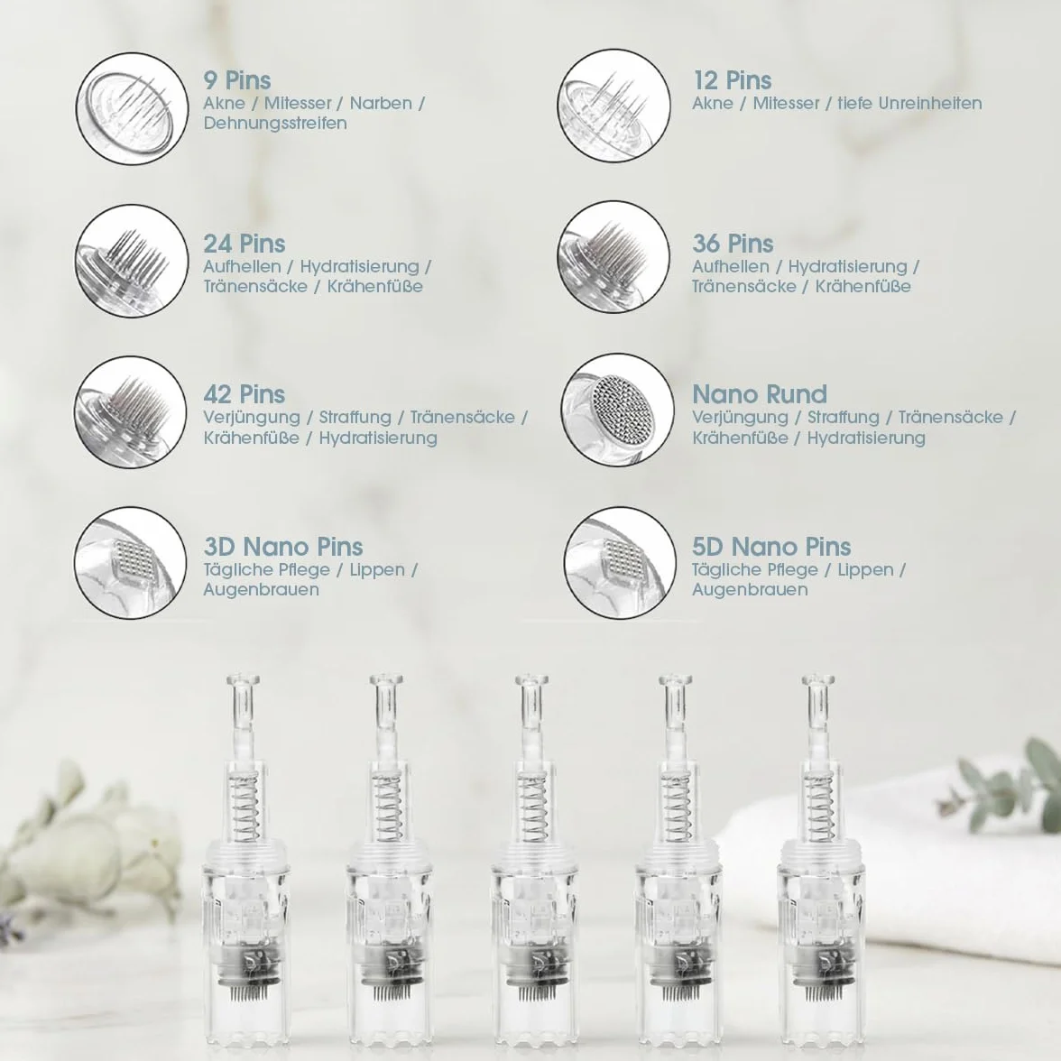 P-Beauty Dermapen M1 Cartuchos de aguja para microneedling – Repuesto para Derma Elektrik Pen M1 – Cierre de rosca