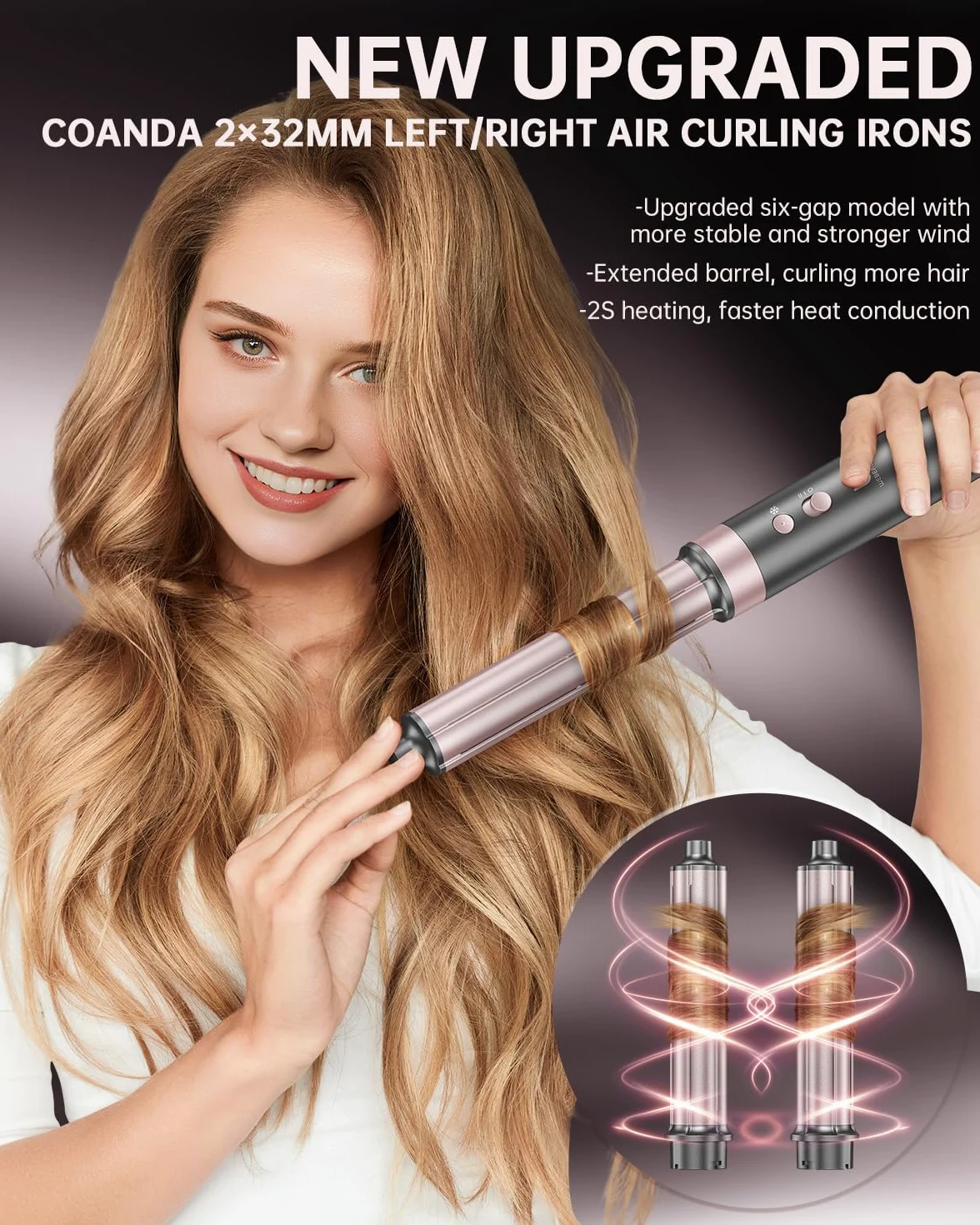 webeauty 4 en 1 Moldeador Pelo Aire, Cepillo Secador de Pelo Multifunción | 110,000 RPM/Min,30M/S,1400W Secador de Pelo Profesional con Rizador de Pelo Automatico,Difusor,500 Millones de Iones Negativo