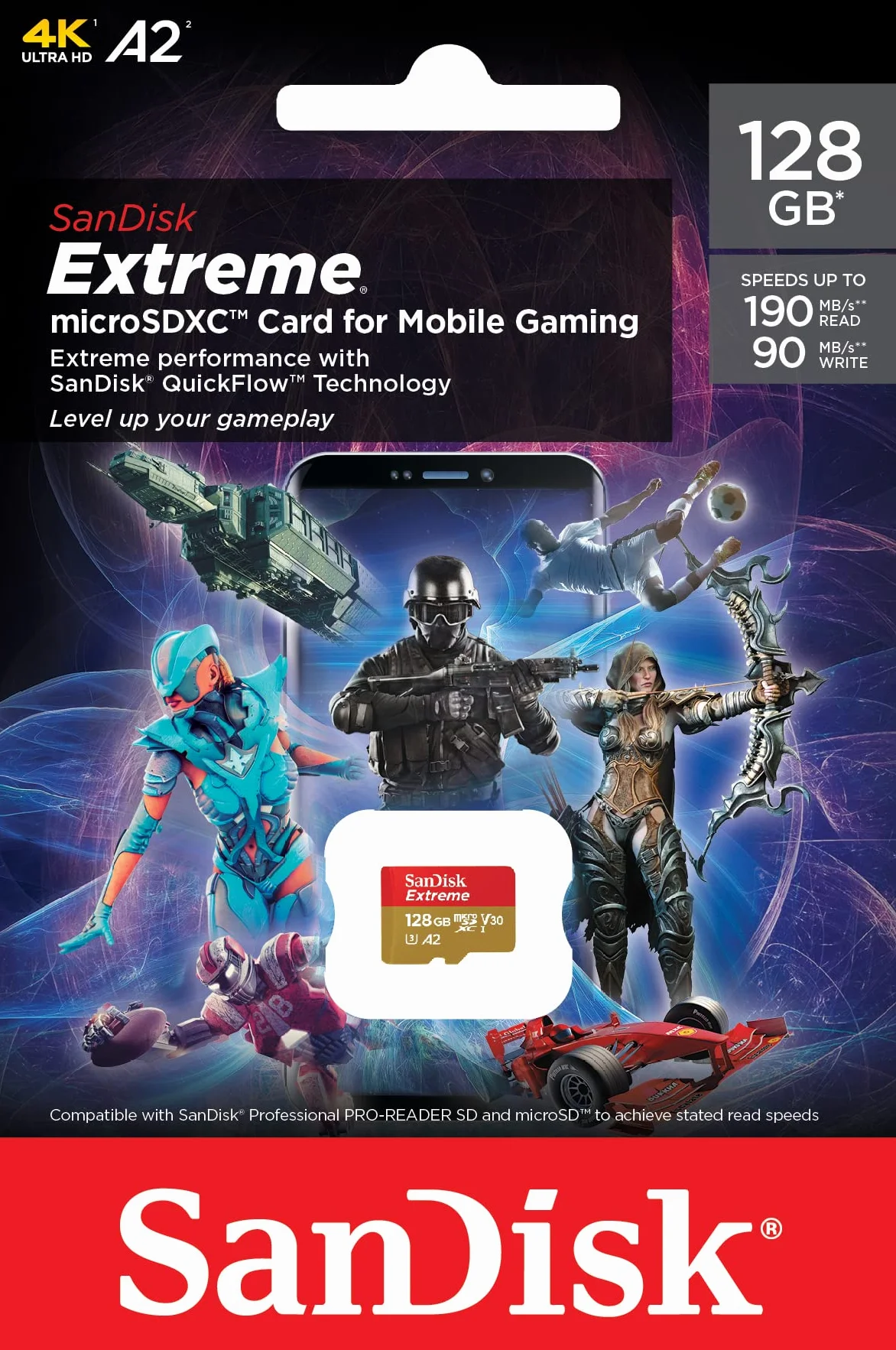 SanDisk 128GB Extreme microSDXC tarjeta Clase A2 UHS-I U3 V30 190 MB/s