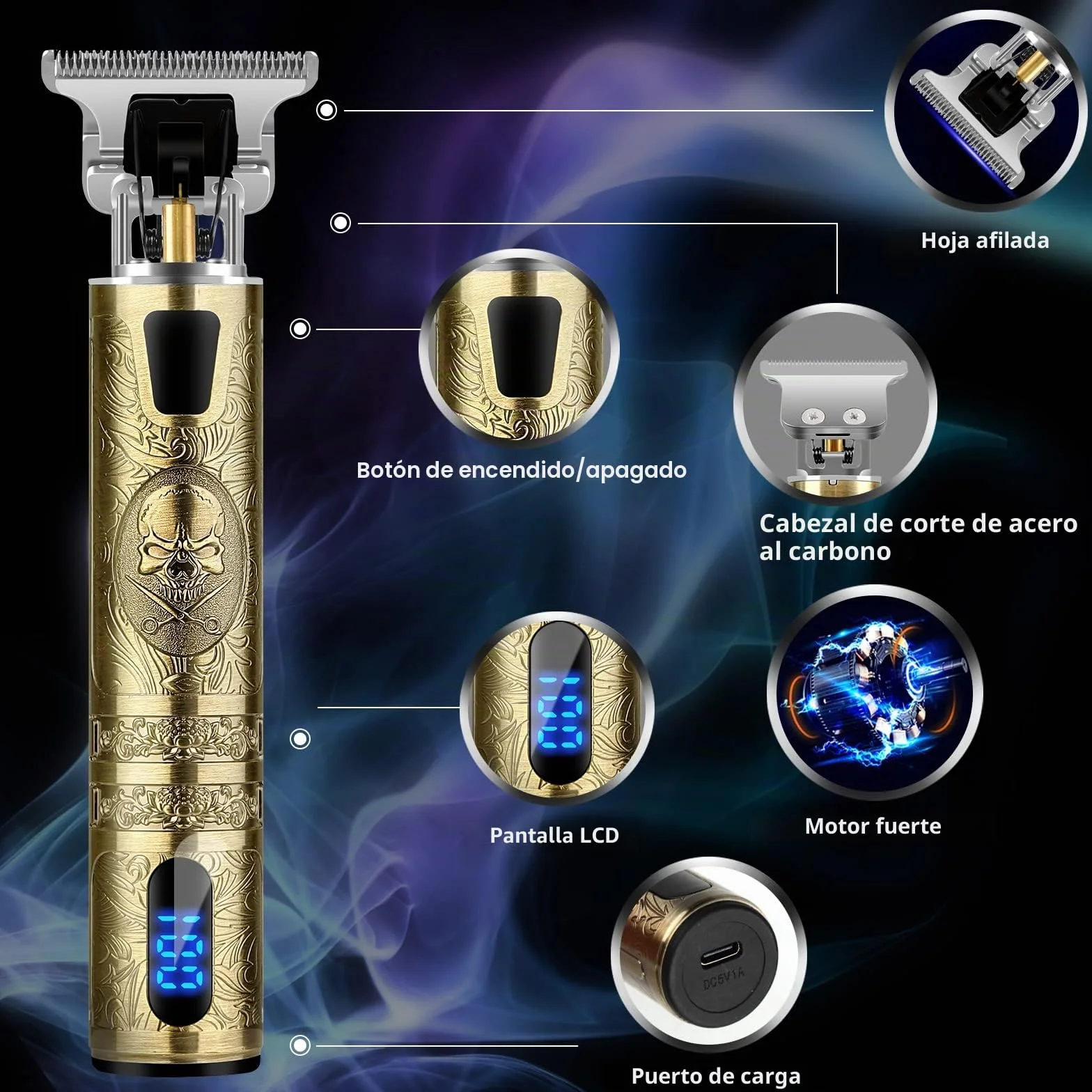 Cortapelos Hombre Profesional, Maquina Cortar Pelo Inalambrica con LED Pantalla, Carga Rapida USB