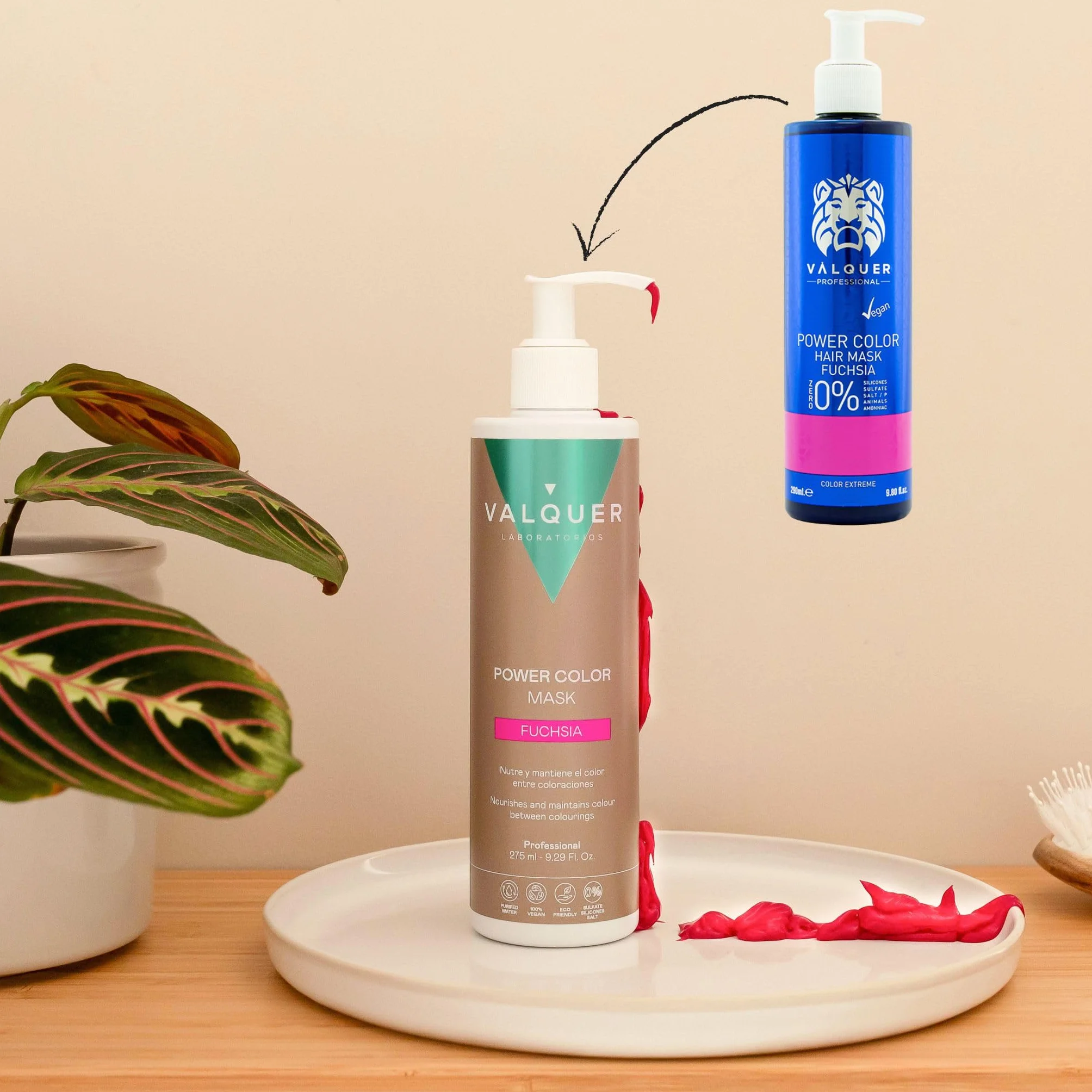 VALQUER Power Color Fucsia Mascarilla Capilar 275 ml Potenciador de Color Temporal Sin Sulfatos Vegano