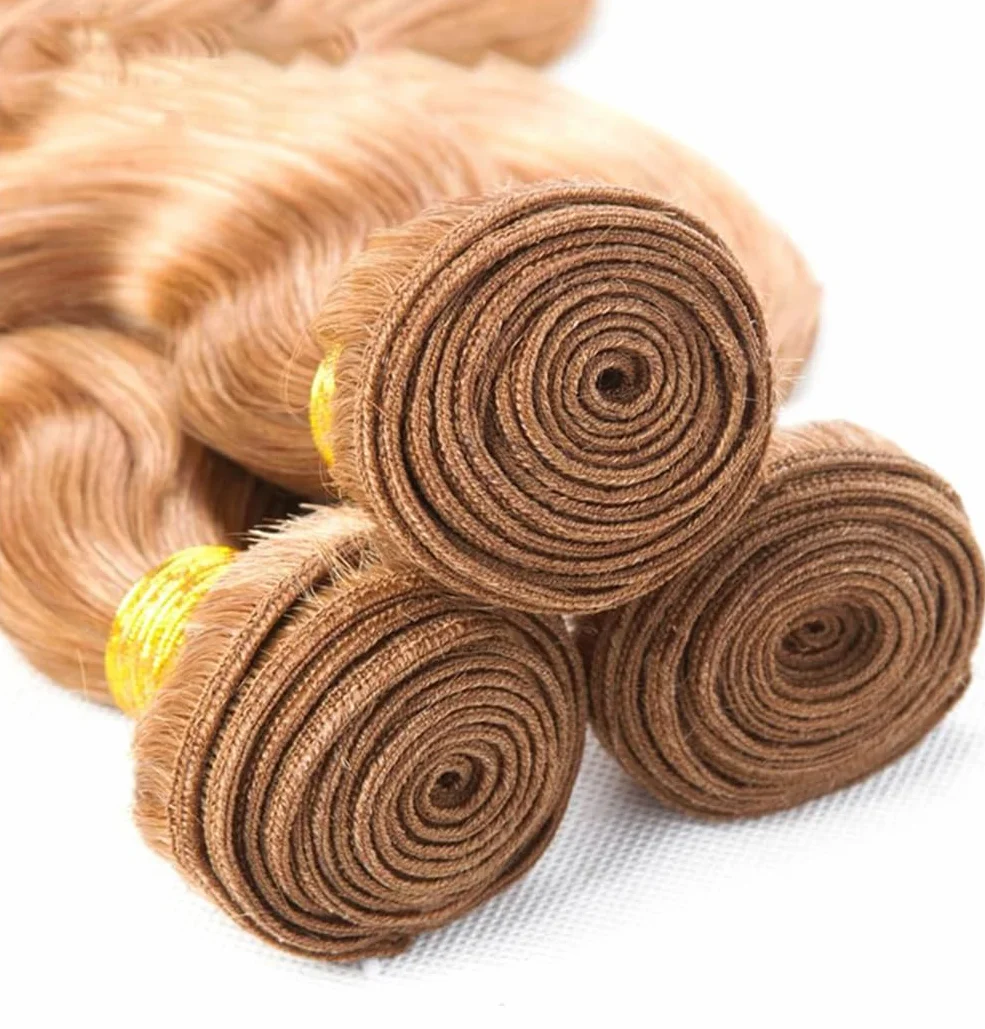 Extensiones de cabello humano con ondas de cuerpo humano, 3 paquetes de 50 g/unidad, doble trama #30, marrón claro para mujeres de 22, 24 y 66 cm