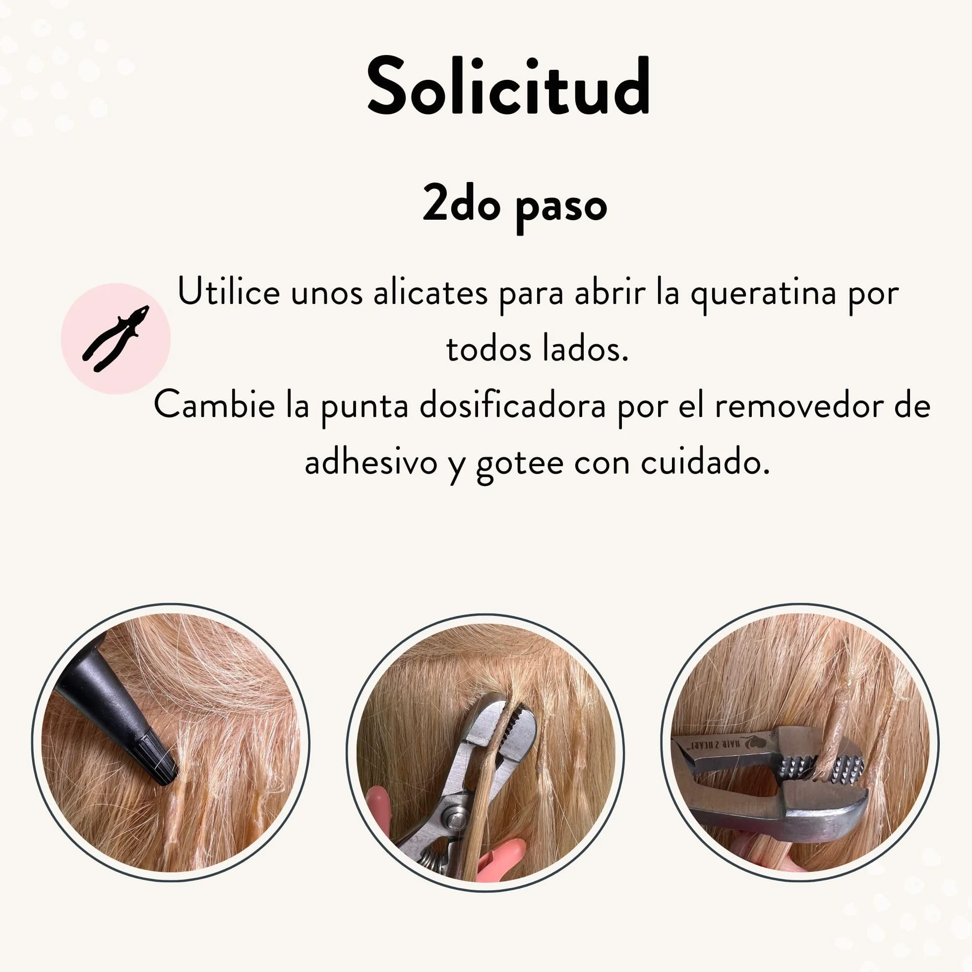 Kit para remover extensiones de cabello con pinzas y disolvente - Fórmula a base de alcohol