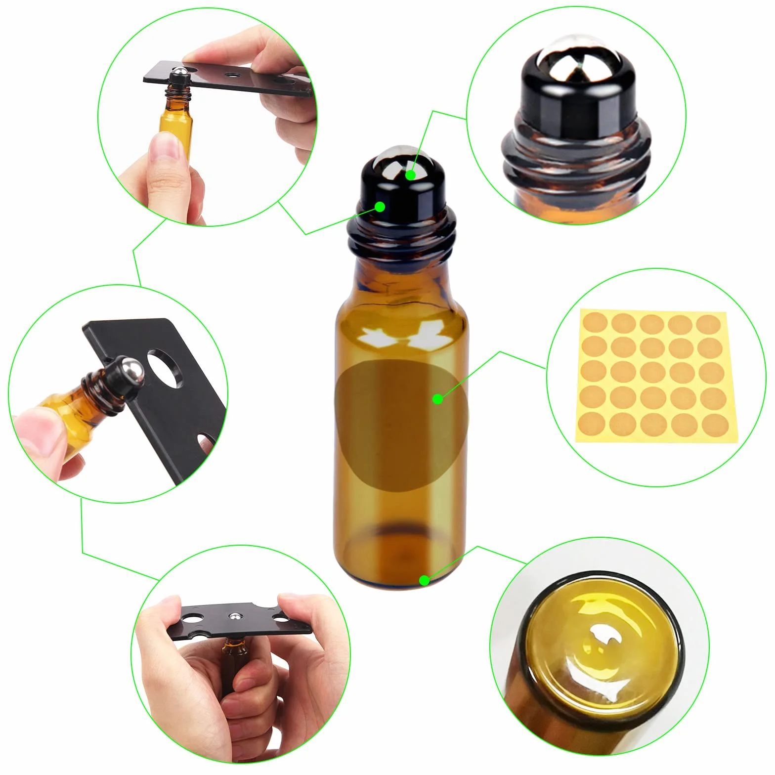 DKBT Roll On Aceites Esenciales 5ml 48pcs Botellas Rollon Cristal Rellenable Perfume con Bola de Acero Inoxidable para Masaje Aromaterapia