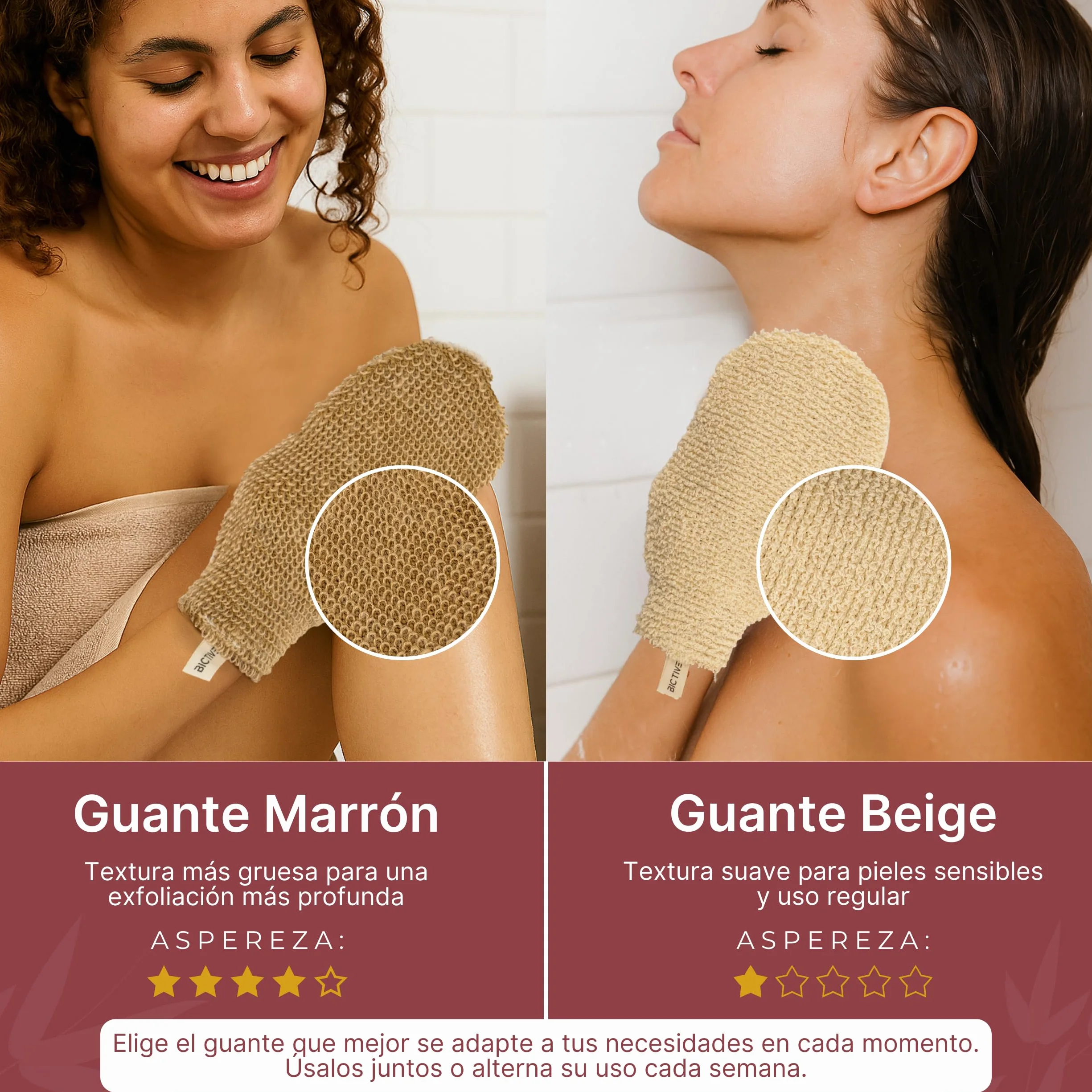 Guantes Exfoliantes Corporales de Fibras Naturales Kit de 2 - Manopla Exfoliante para Ducha