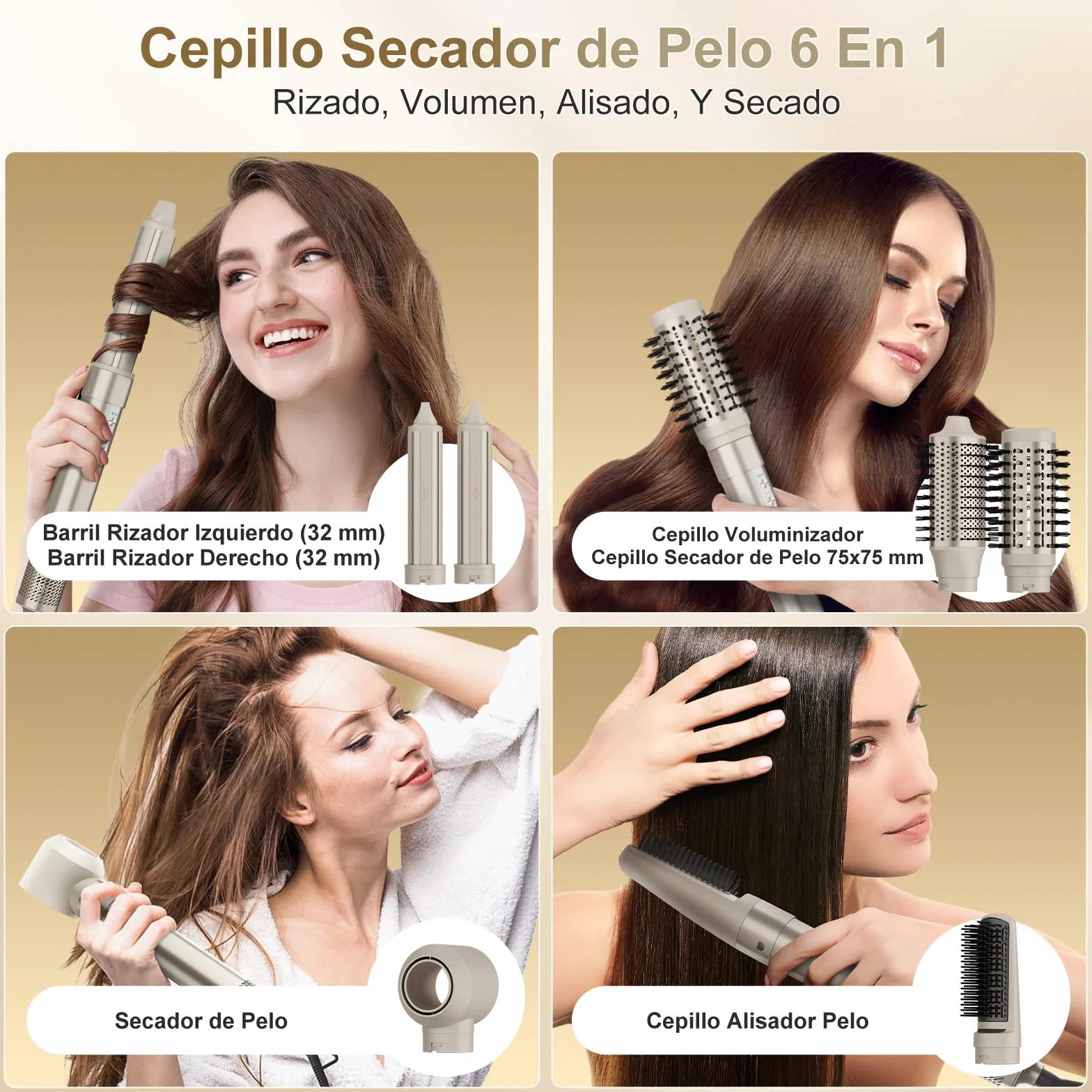 7MAGIC Moldeador Pelo 6 en 1, Secador Cepillo Alisador 1300W, Efecto Coanda, Cuidado iónico