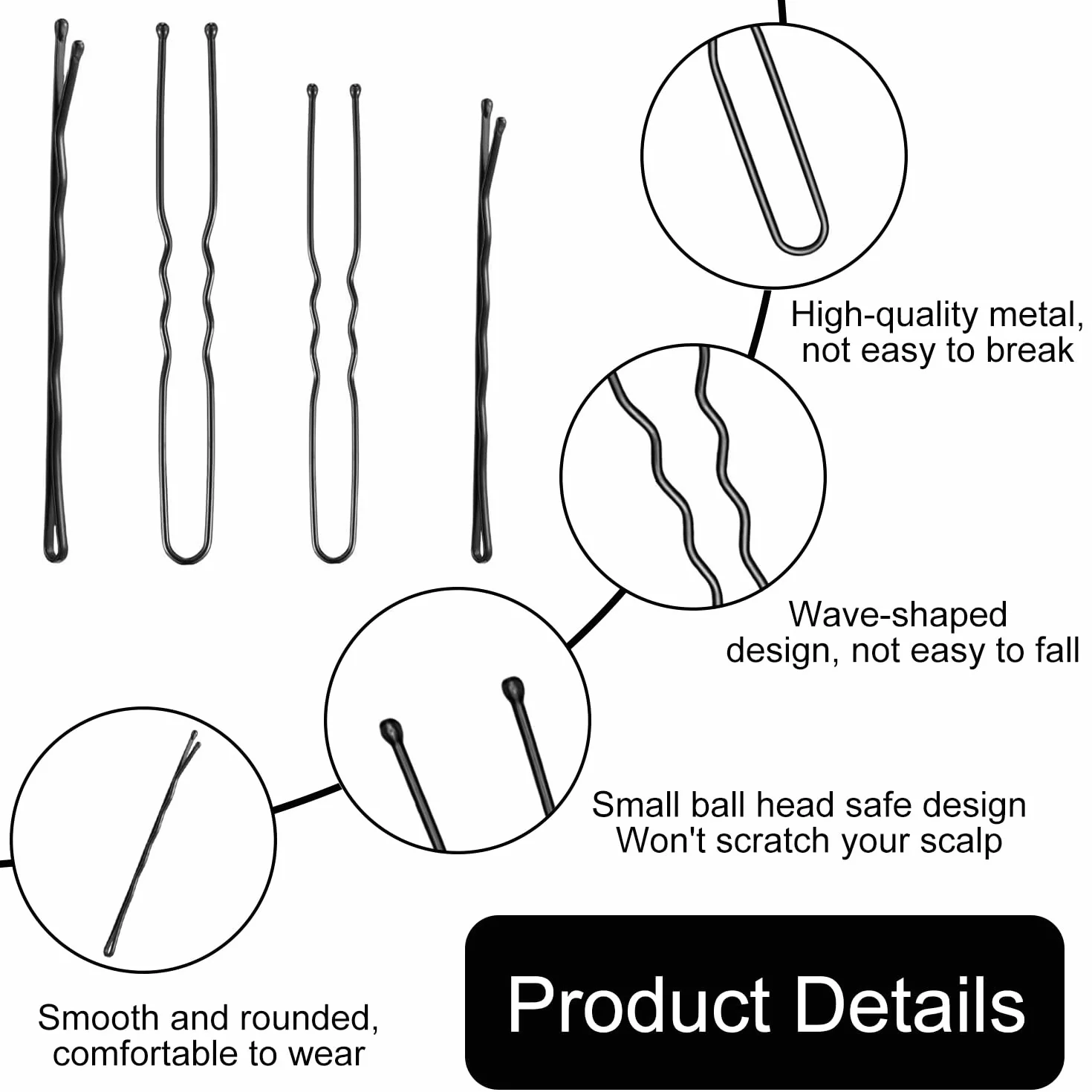 Horquillas para el Pelo 200 Piezas, Diademas 100, Horquillas Invisibles de Metal, Mujeres y Niñas, Onduladas (Black)