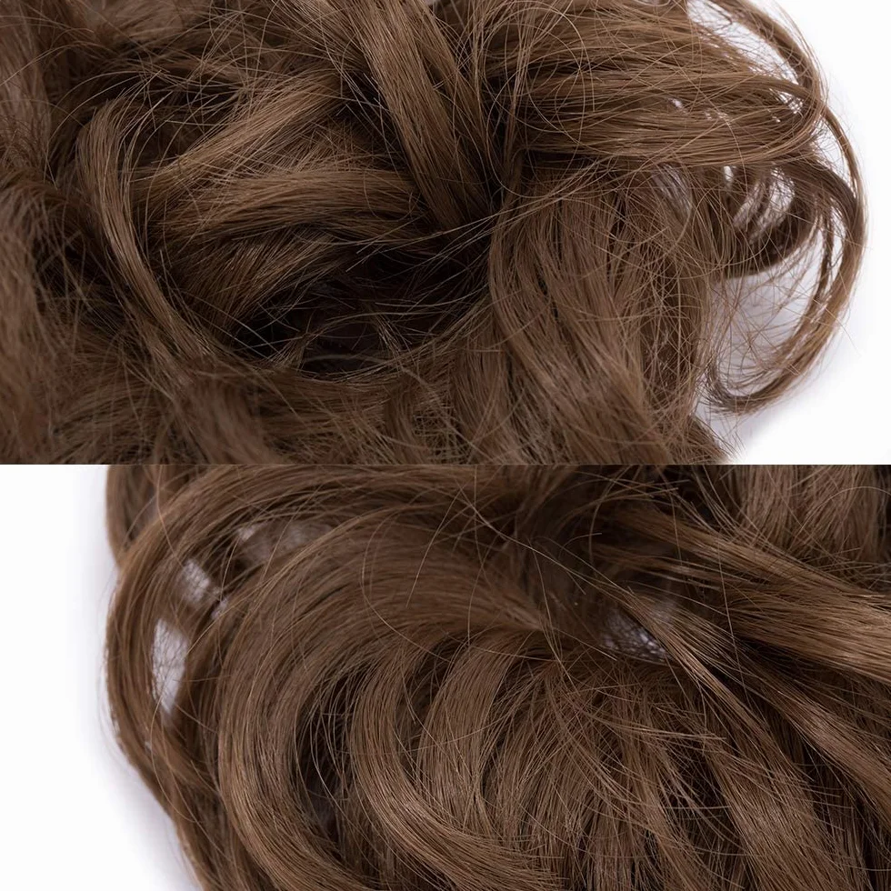 Moño Postizo de Pelo Natural Marrón Claro Rizado Desordenado 30 g para Mujeres