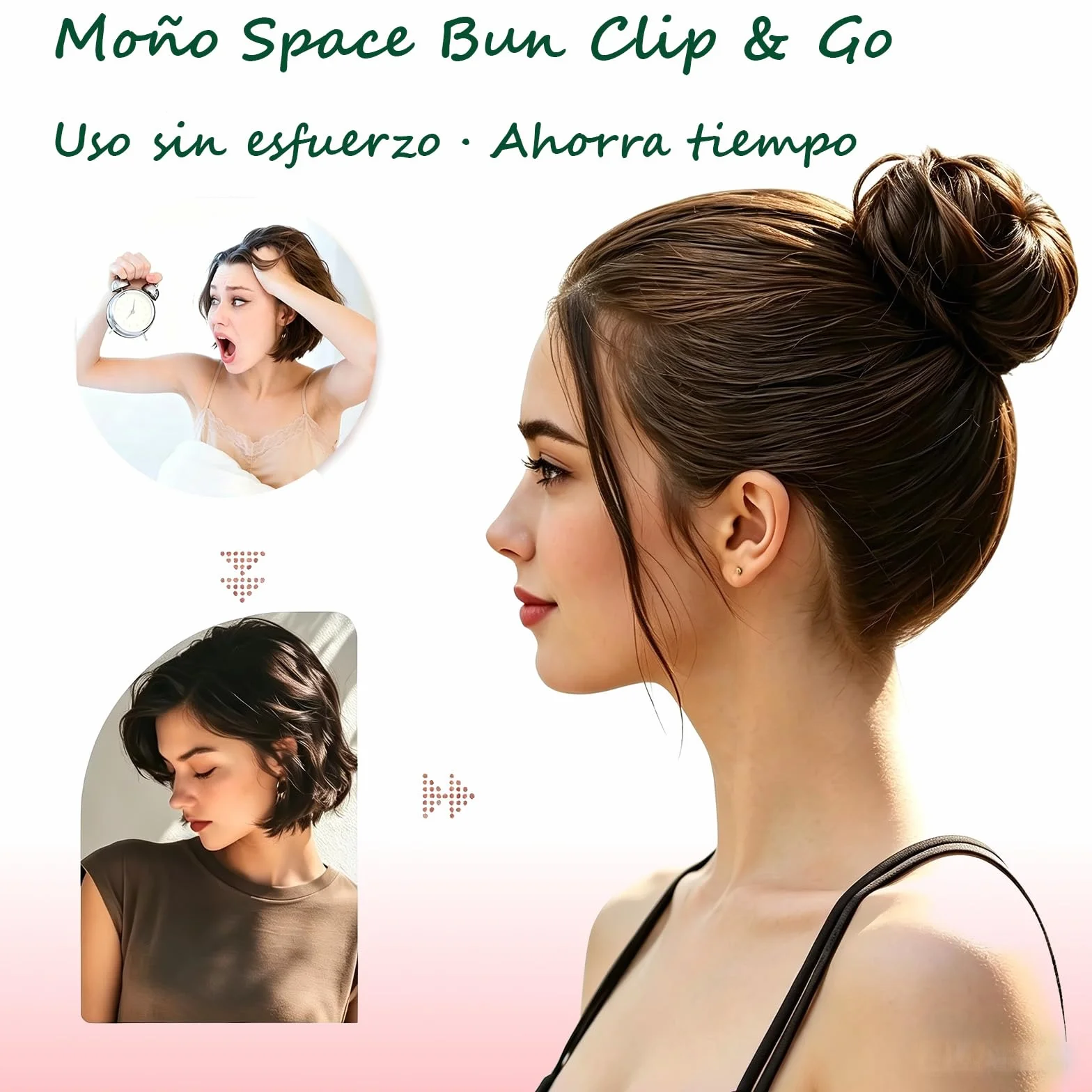 Mini Moño con Pinza, Extensión de Cabello Sintético Moño Postizo Despeinado, Space Buns Orejas de Gato