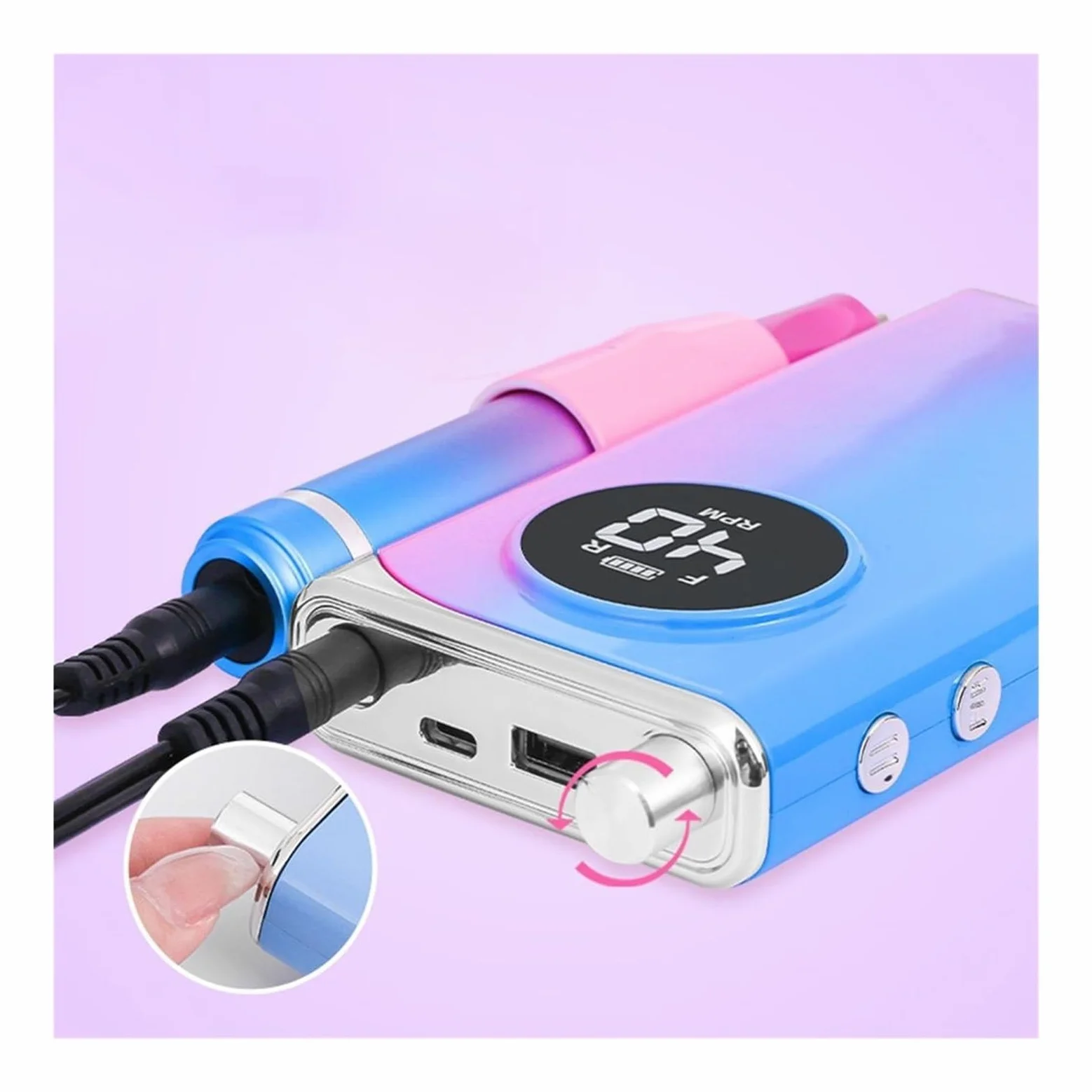 Lima Electrica Uñas, Taladro eléctrico for uñas, 40000 Rpm, portátil, profesional, recargable, estable, bajo ruido, taladros for uñas de aleación de aluminio(Pearl Gray)