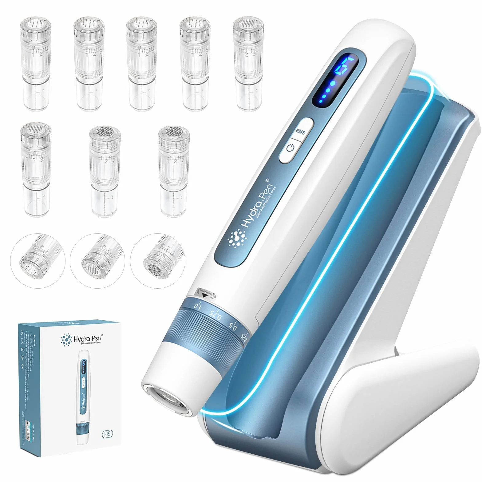 Hydra.pen H5 Dermapen Profesional Pluma de Microagujas Inalámbrica con EMS Microcurrent, 6 Niveles, 8 Cartuchos