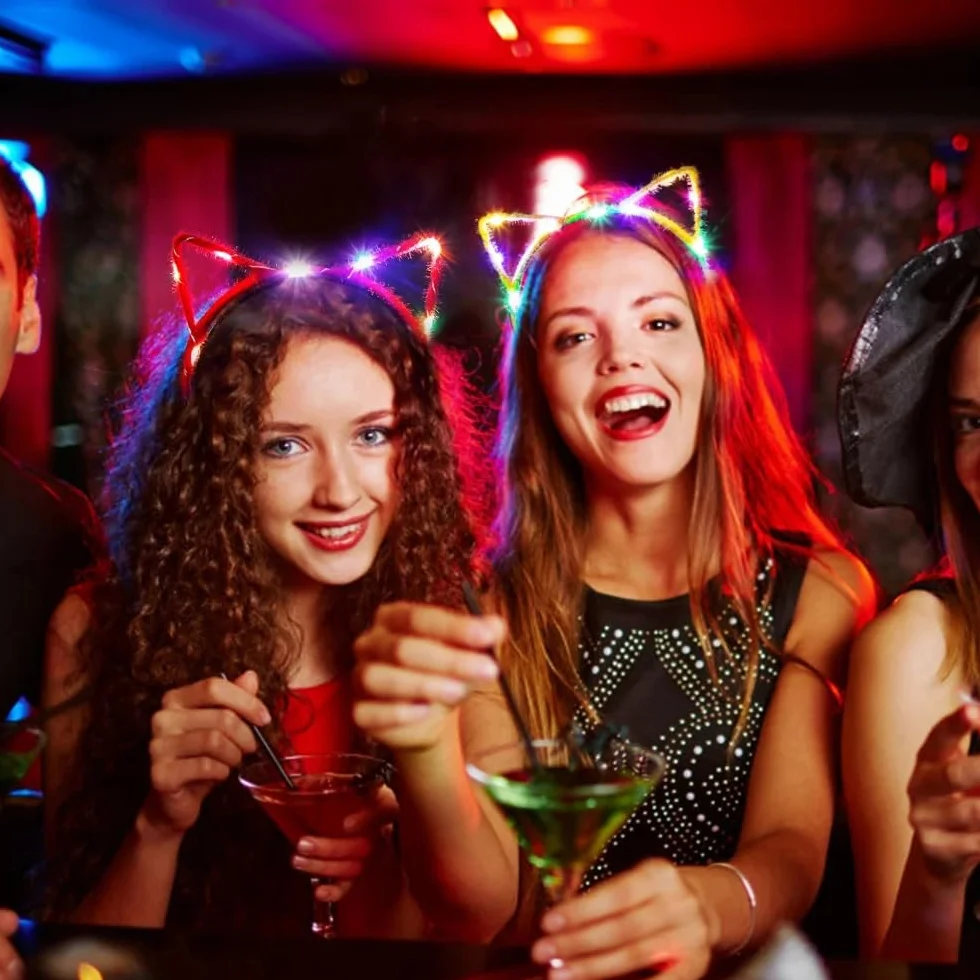 Diademas de orejas de gato con lentejuelas LED brillantes para el pelo, accesorios para fiestas