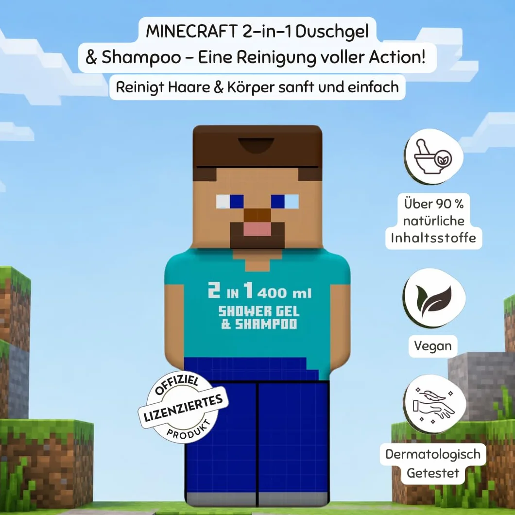 Minecraft Steve Gel de Ducha y Champú 400 ml
