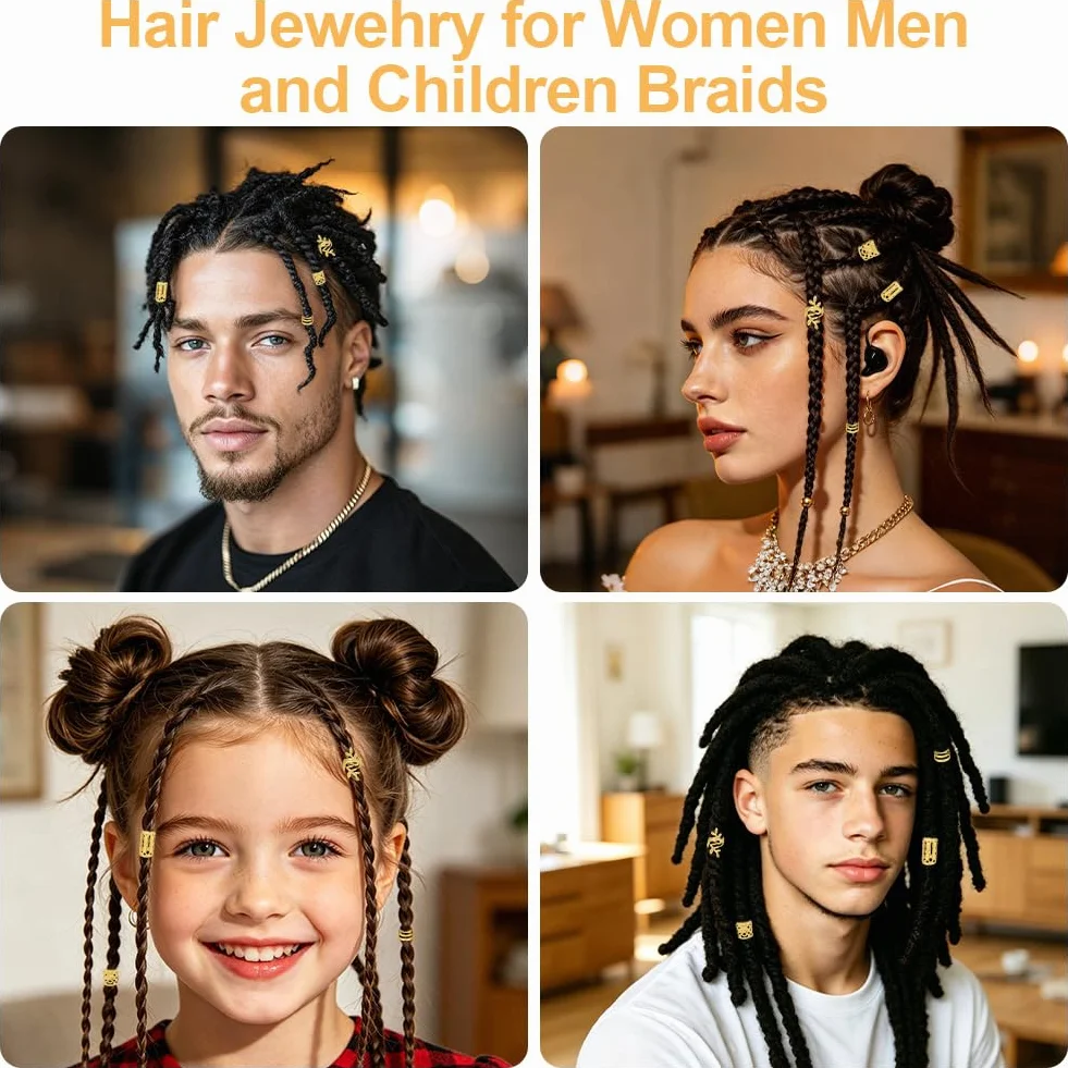Joyería del Pelo 80 Pcs Accesorios para Rastas Trenzado Peinado (Oro)