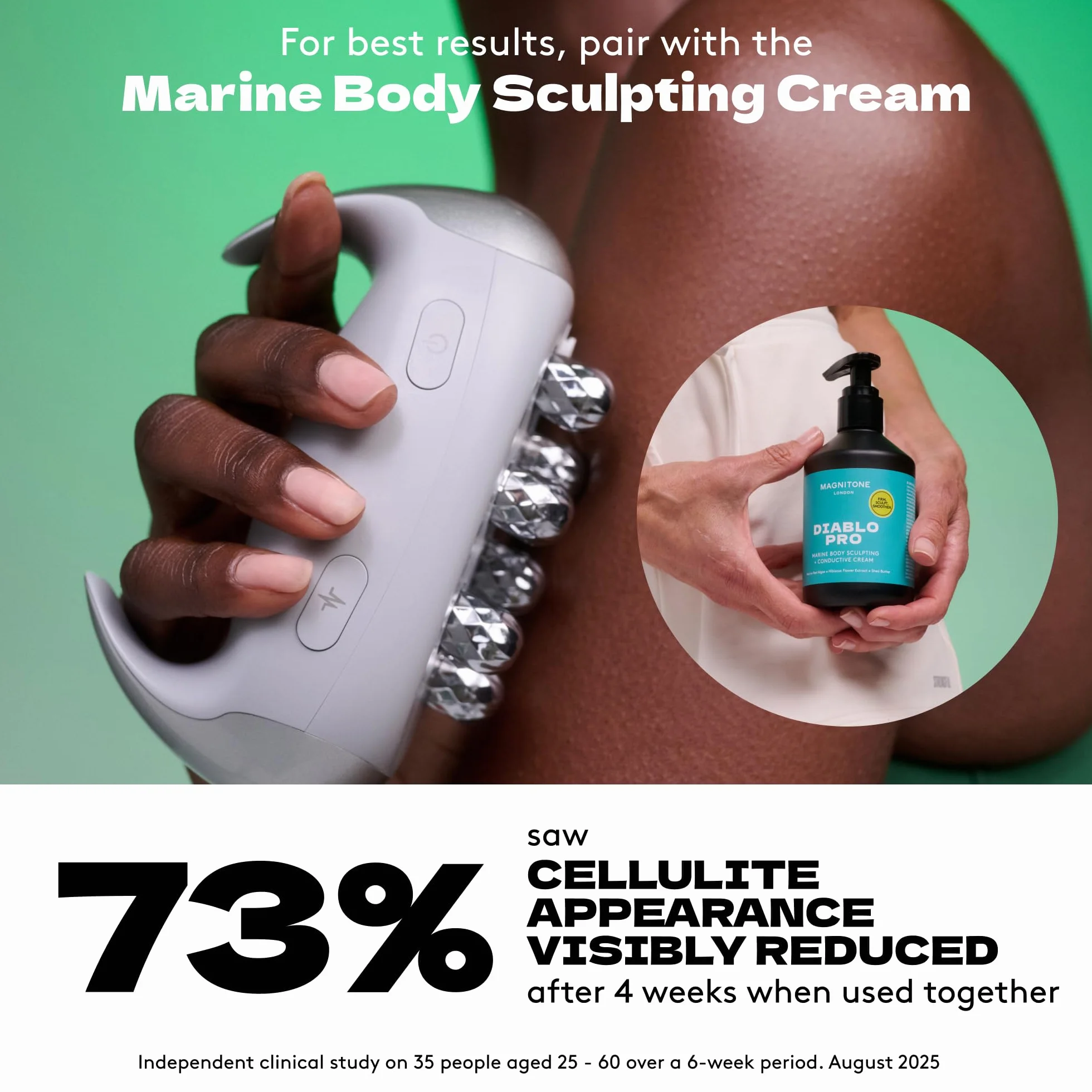 Magnitone Diablo Pro Dispositivo de escultura corporal Microcorriente EMS Radiofrecuencia Masaje 3 niveles Inalámbrico Portátil Batería 70 minutos