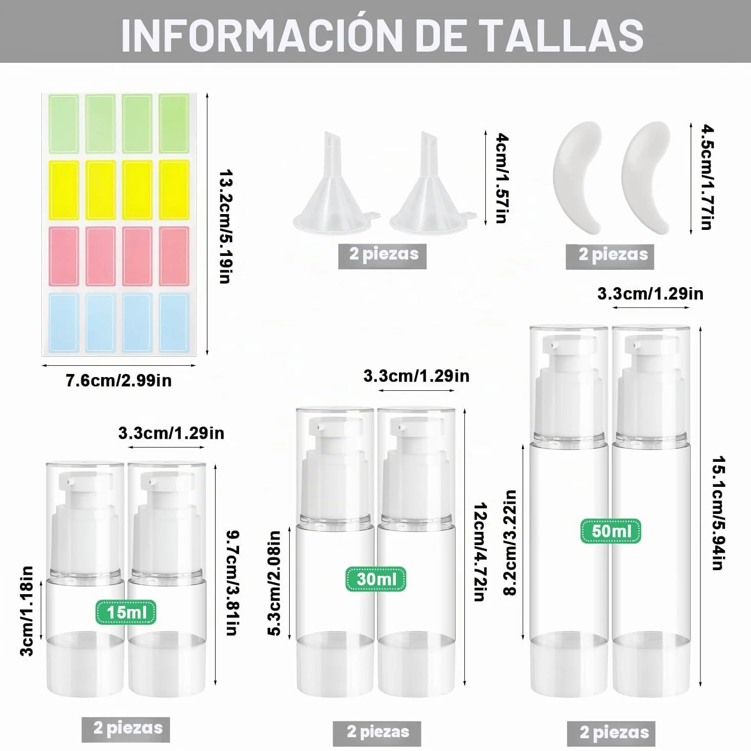 Dispensadores de Bomba sin Aire, Dispensador de Crema Vacío, Botellas de Viaje Rellenables con Pegatinas