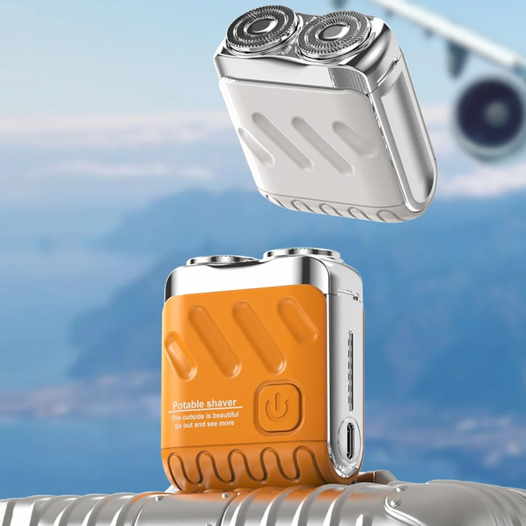 Afeitadora eléctrica portátil de doble anillo rotatorio impermeable recargable USB para hombres naranja