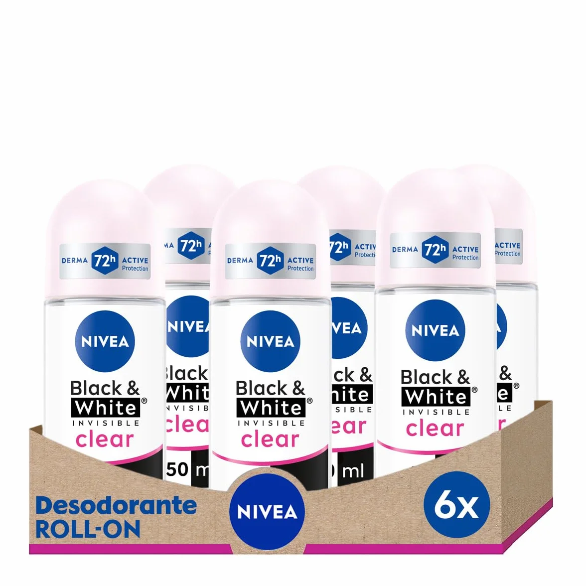 NIVEA Black & White Invisible Original Roll-on 6 x 50 ml Antitranspirante Desodorante