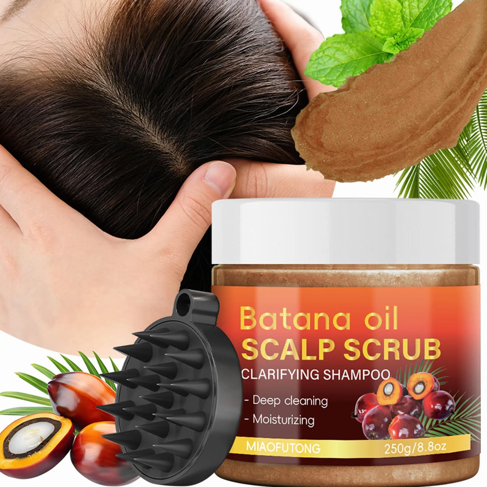 Exfoliante de Cuero Cabelludo con Batana Oil 250g Tratamiento Nutritivo para Cabello Dañado con Masajeador