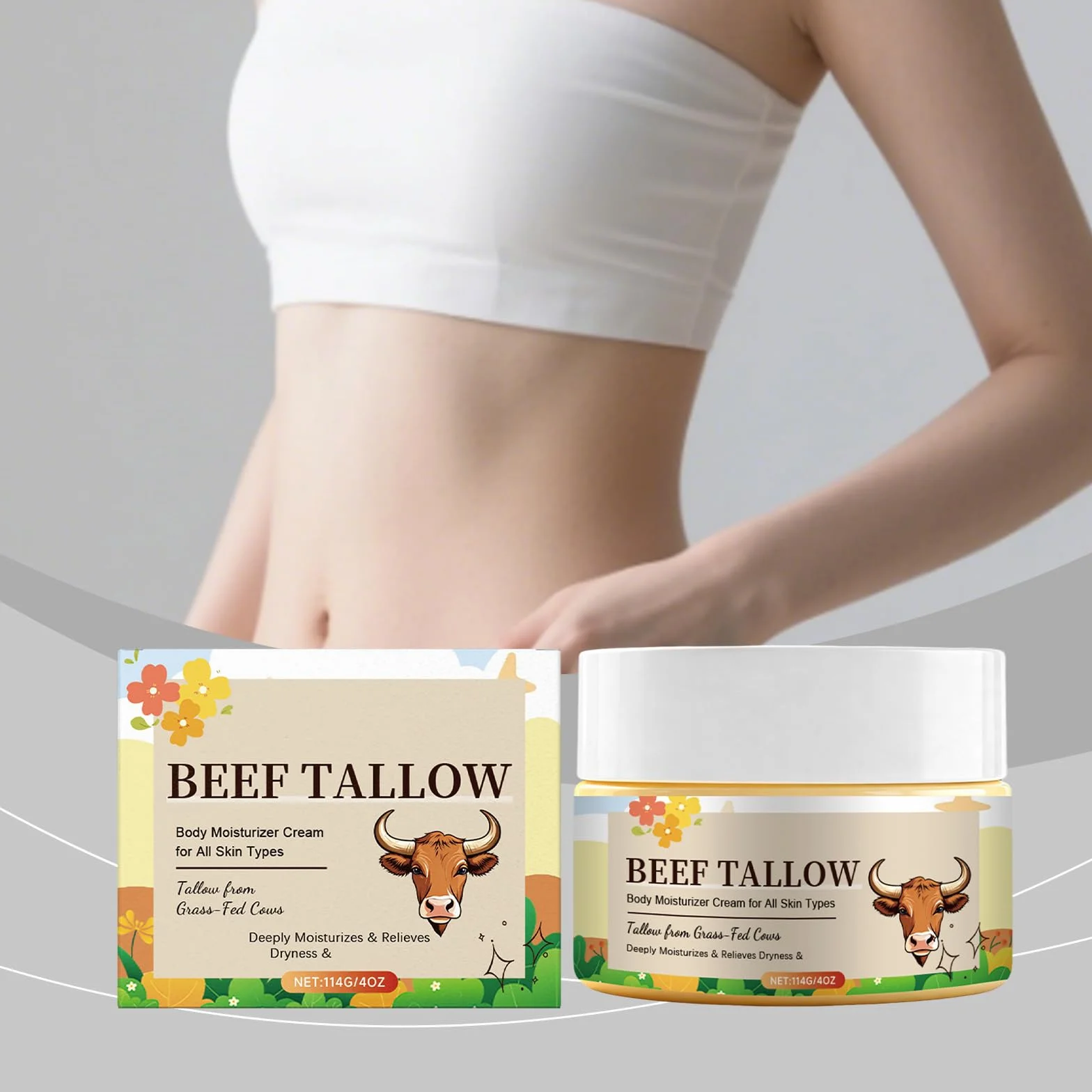 Beef Tallow & Miel Crema, Crema Hidratante de Sebo para Cara y Cuerpo, Hidratación Profunda para Piel Seca y Sensible, Bálsamo de Absorción Rápida, Piel Suave y Lisa (8pc)