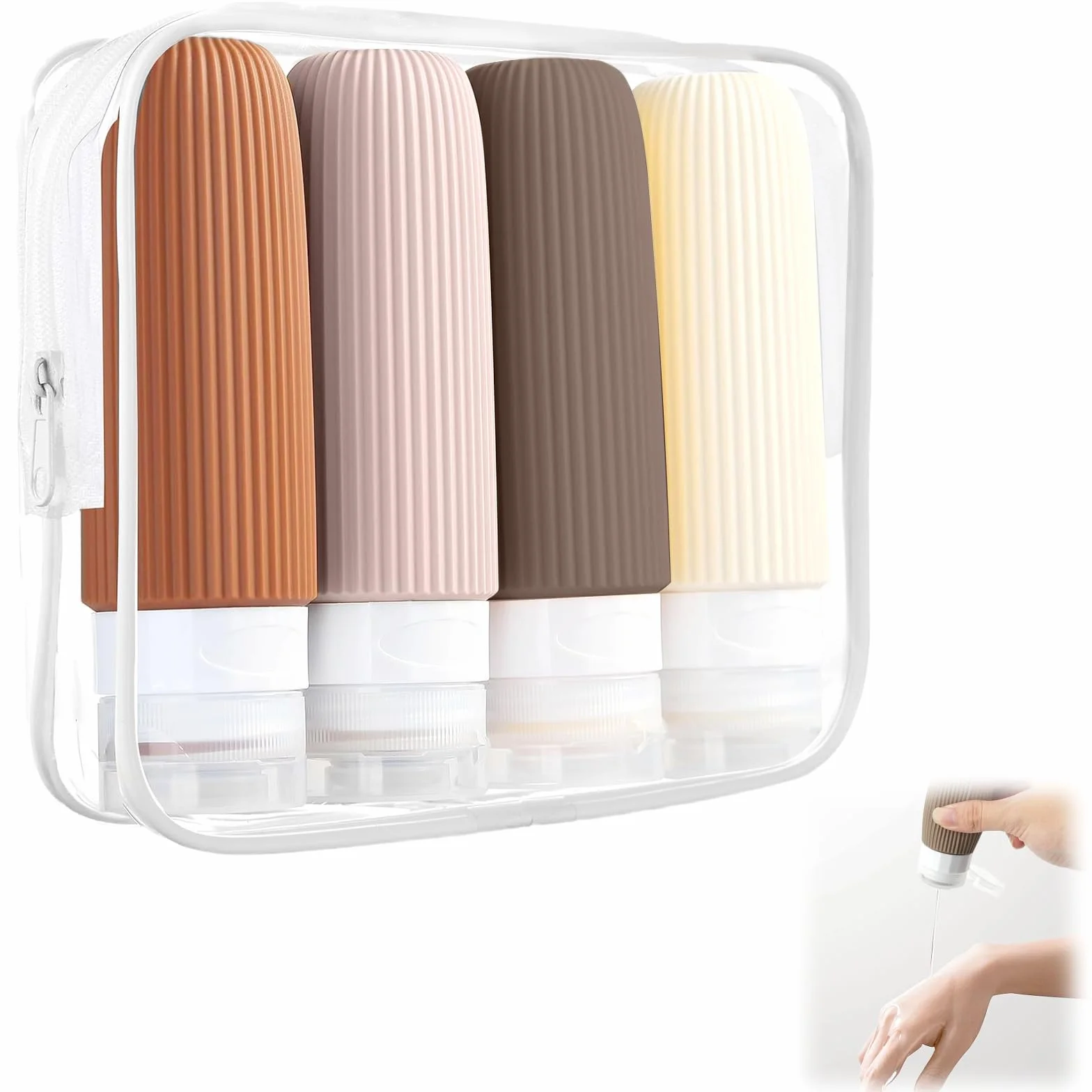 Botes Viaje Rellenables 60ml, Set de 4 Frascos Silicona para Avion, Travel Bottles