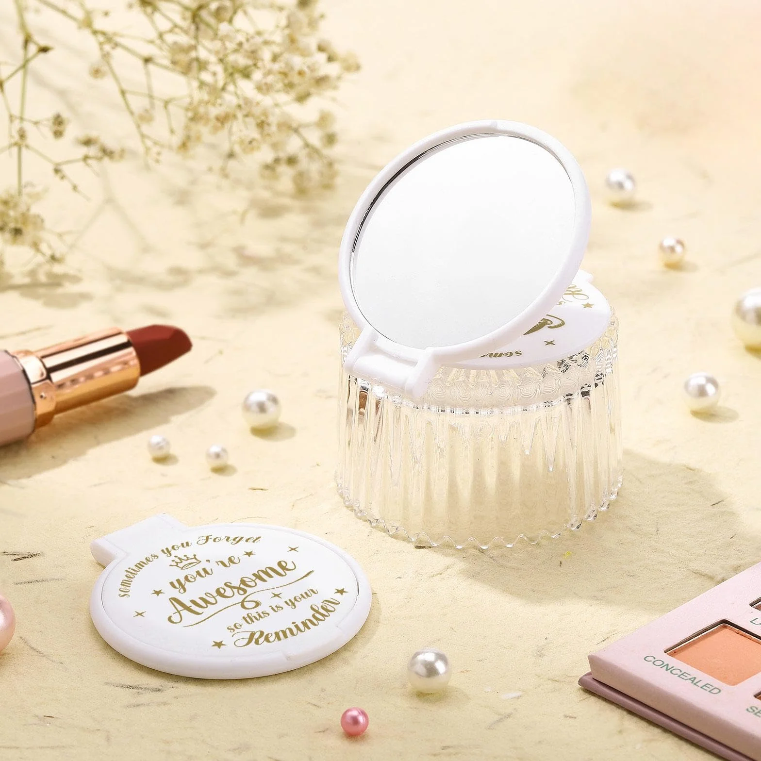 Espejo Compacto Redondo de Cristal para Maquillaje 2.76 Pulgadas, Mini Espejo de Bolsillo Regalo para Mujeres