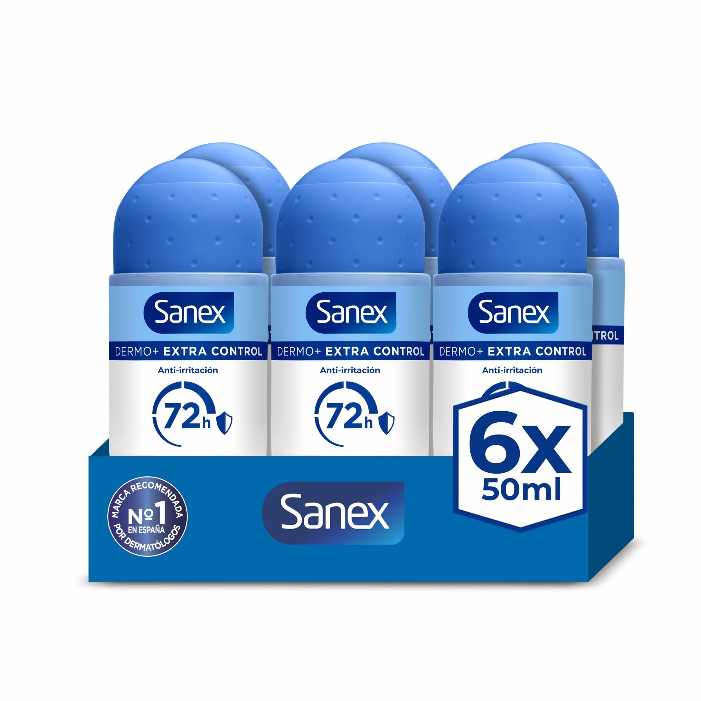 Sanex Dermo+ Extra Control Desodorante Antitranspirante Roll-On 72 Horas 6x50 ml
