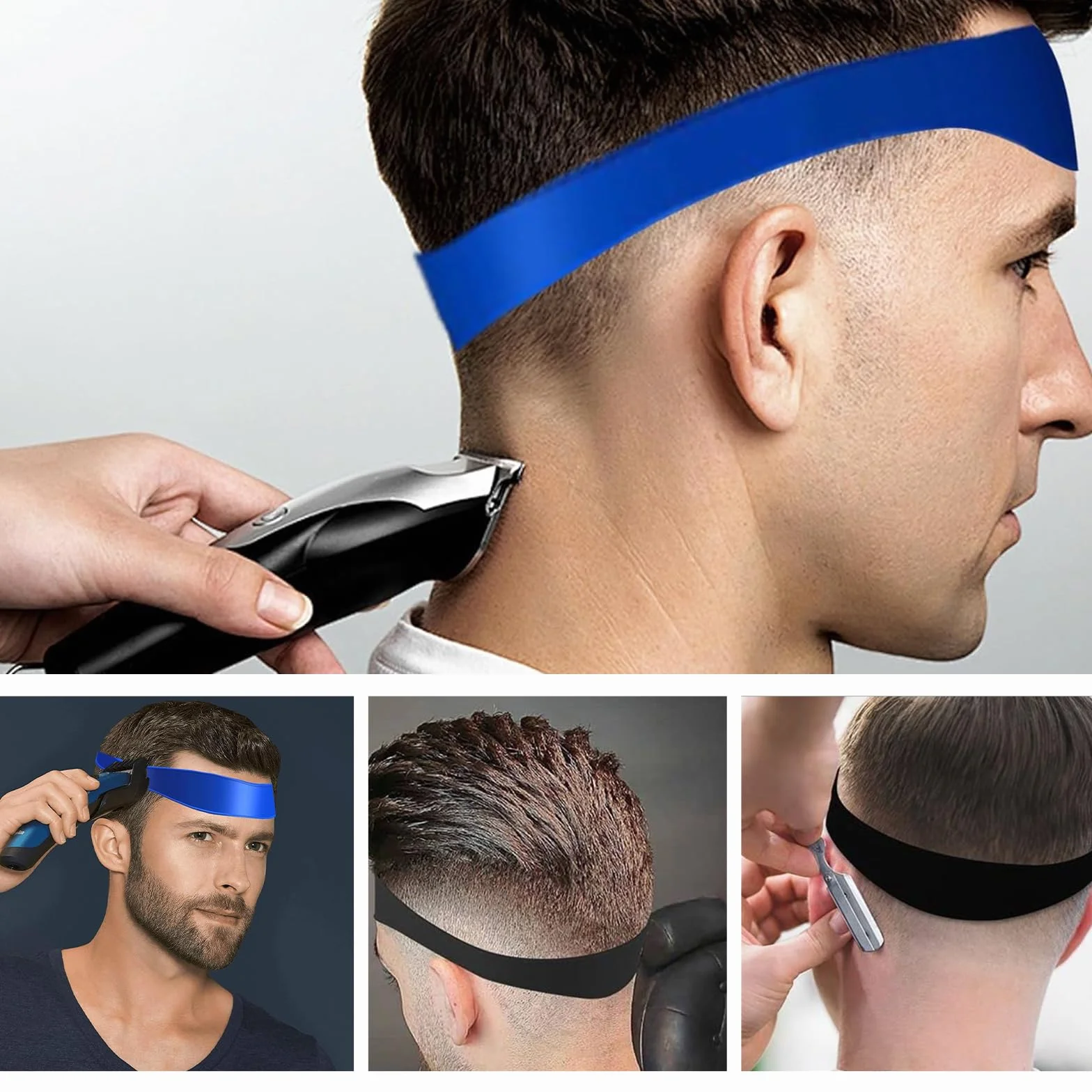 Banda de Corte de Pelo de Silicona Flexible, 2 Guías Curvadas de 63cm, Plantilla de Afeitado para Cuello, Herramienta de Autocorte en Casa, Negro y Azul
