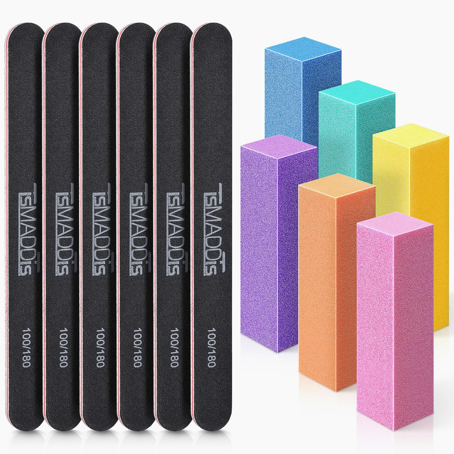 TsMADDTs - Limas de uñas y pulidores, limas de uñas profesionales lavables, tablas de esmeril de doble cara, 6 piezas y bloque de lijado pulidor, herramientas de manicura para arte de uñas, 6 piezas