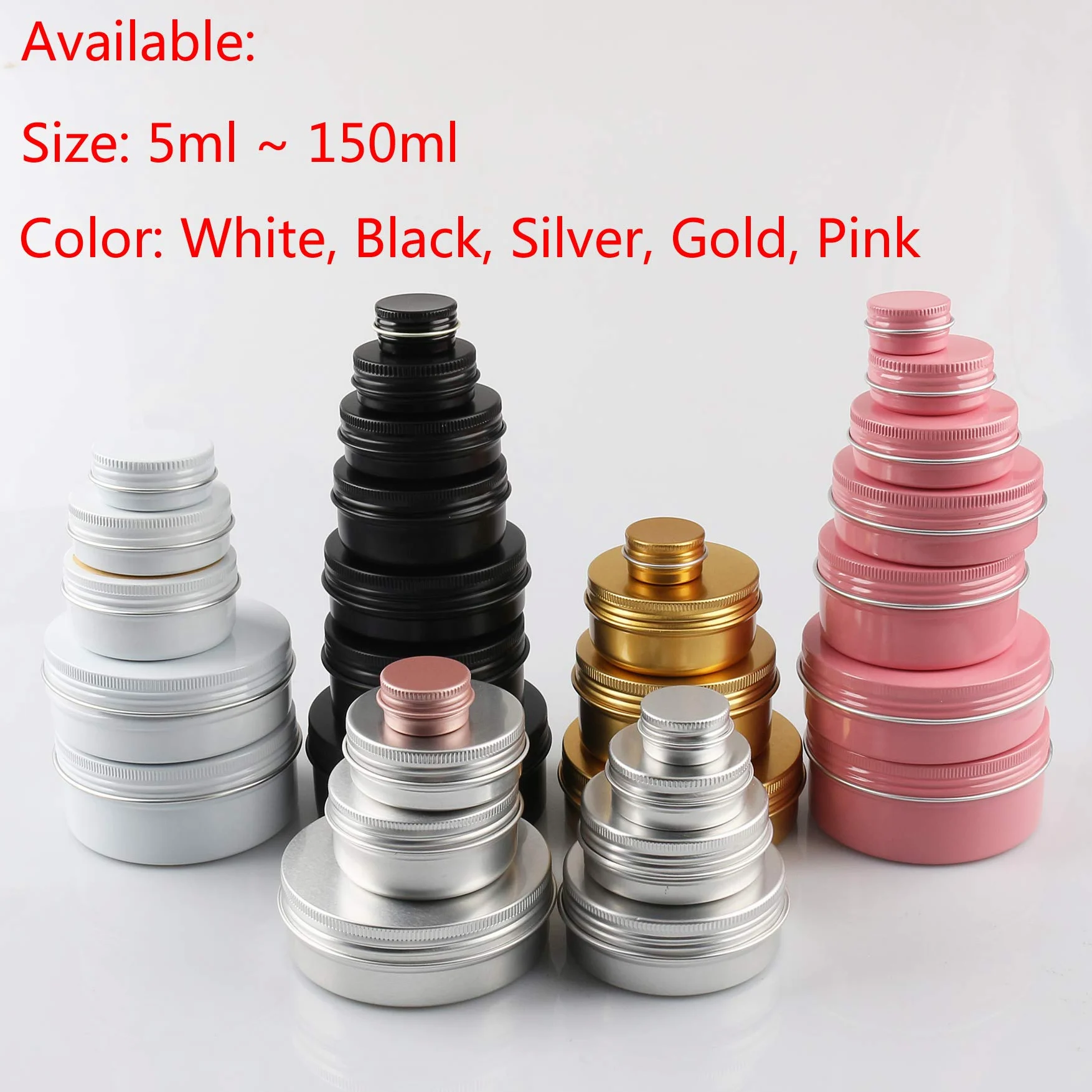 100 piezas 60ml Tarros de hojalata de aluminio de plata redondos vacíos con tapas de tornillo envases de cosméticos ideales para bálsamo labial DIY vela pomada en polvo artesanías incluyendo 3