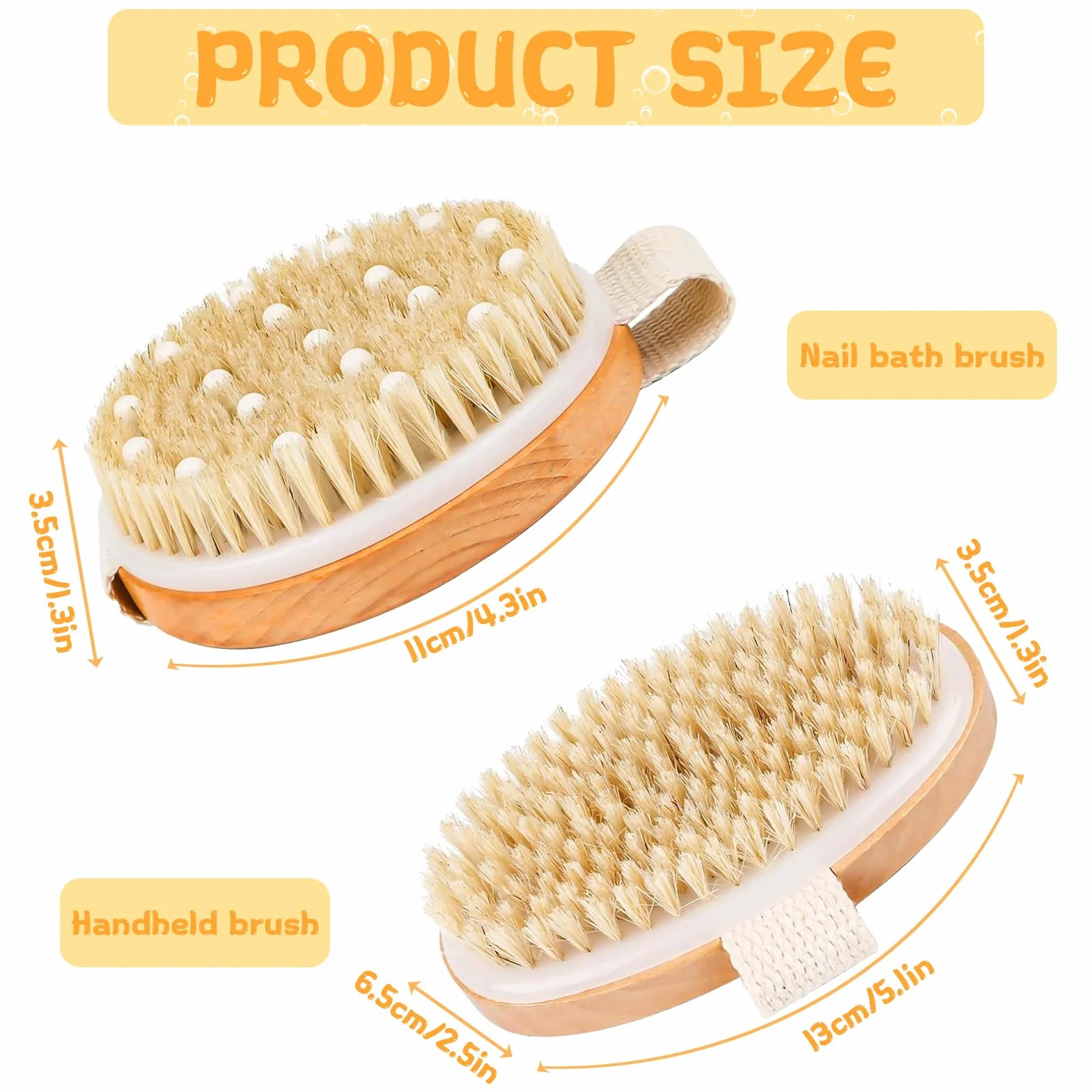 Set de 2 cepillos secos para el cuerpo + cepillo húmedo con cerdas naturales para ducha y masaje