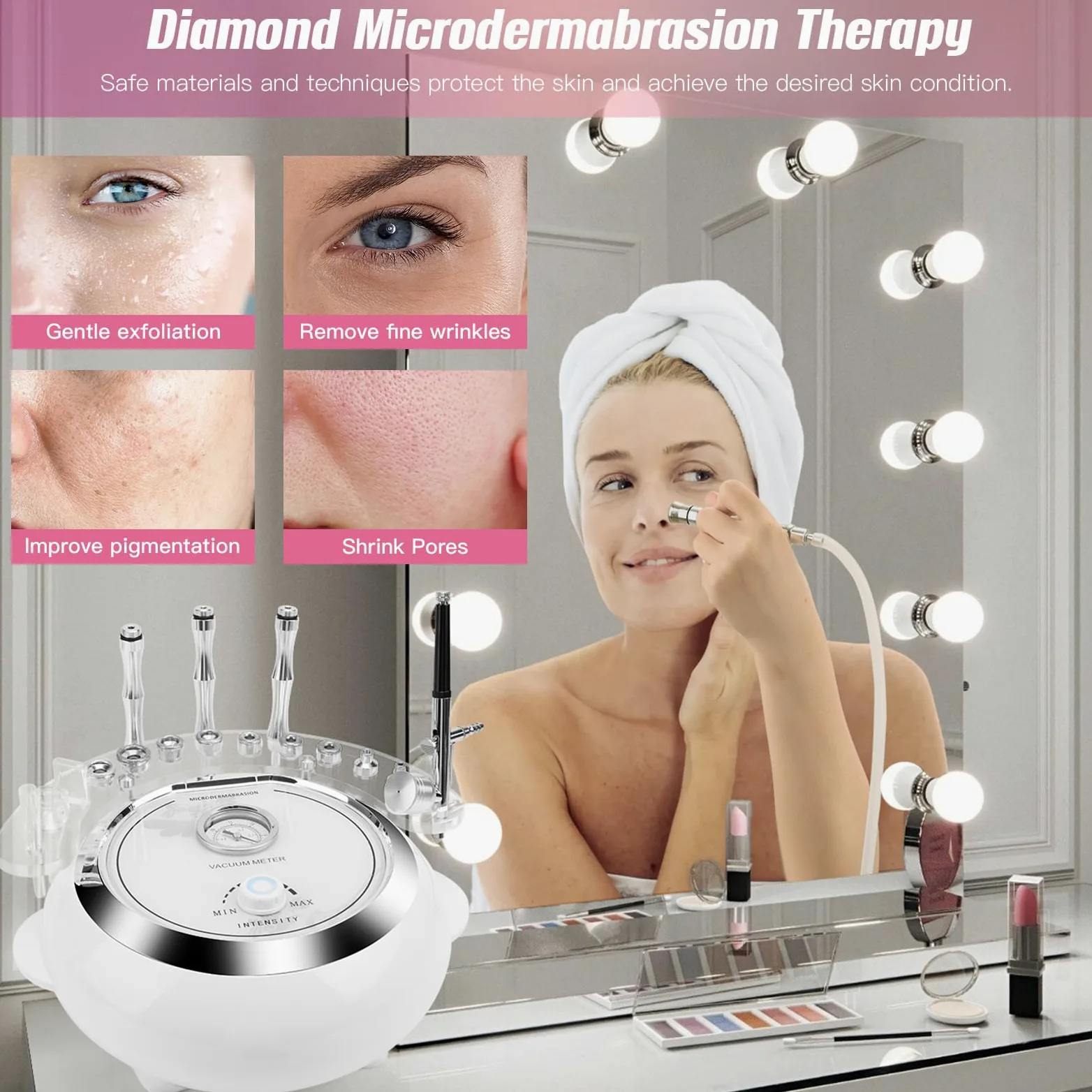 TopDirect - Máquina de diamante 3 en 1, equipo de belleza para el cuidado de la piel facial, dispositivo de belleza con pistola de pulverización (fuerte potencia de succión: 65-68 cmHg)