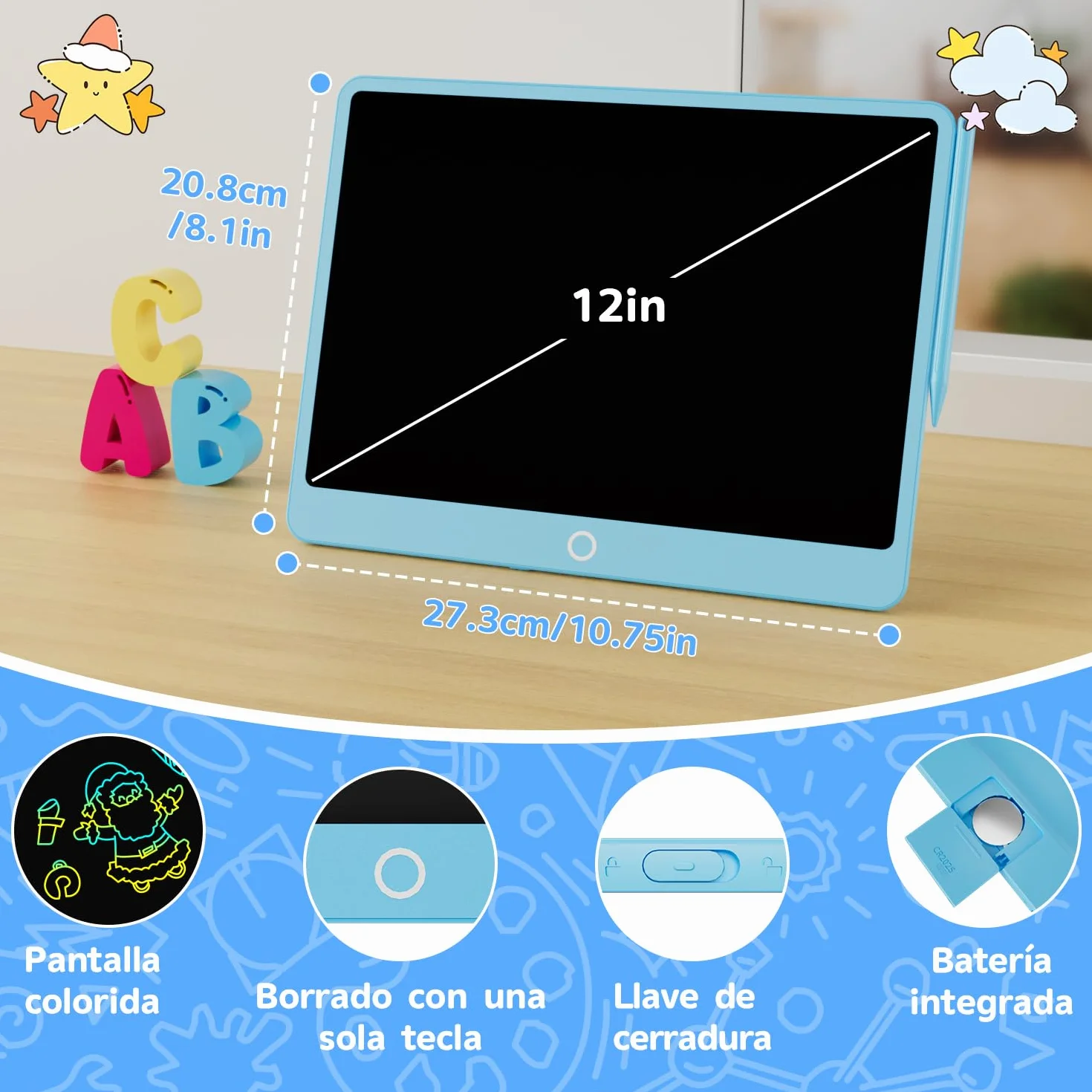 Electight Tableta de Escritura LCD 12 Pulgadas Edición Mejorada Tablero de Dibujo Electrónico Color para Niños