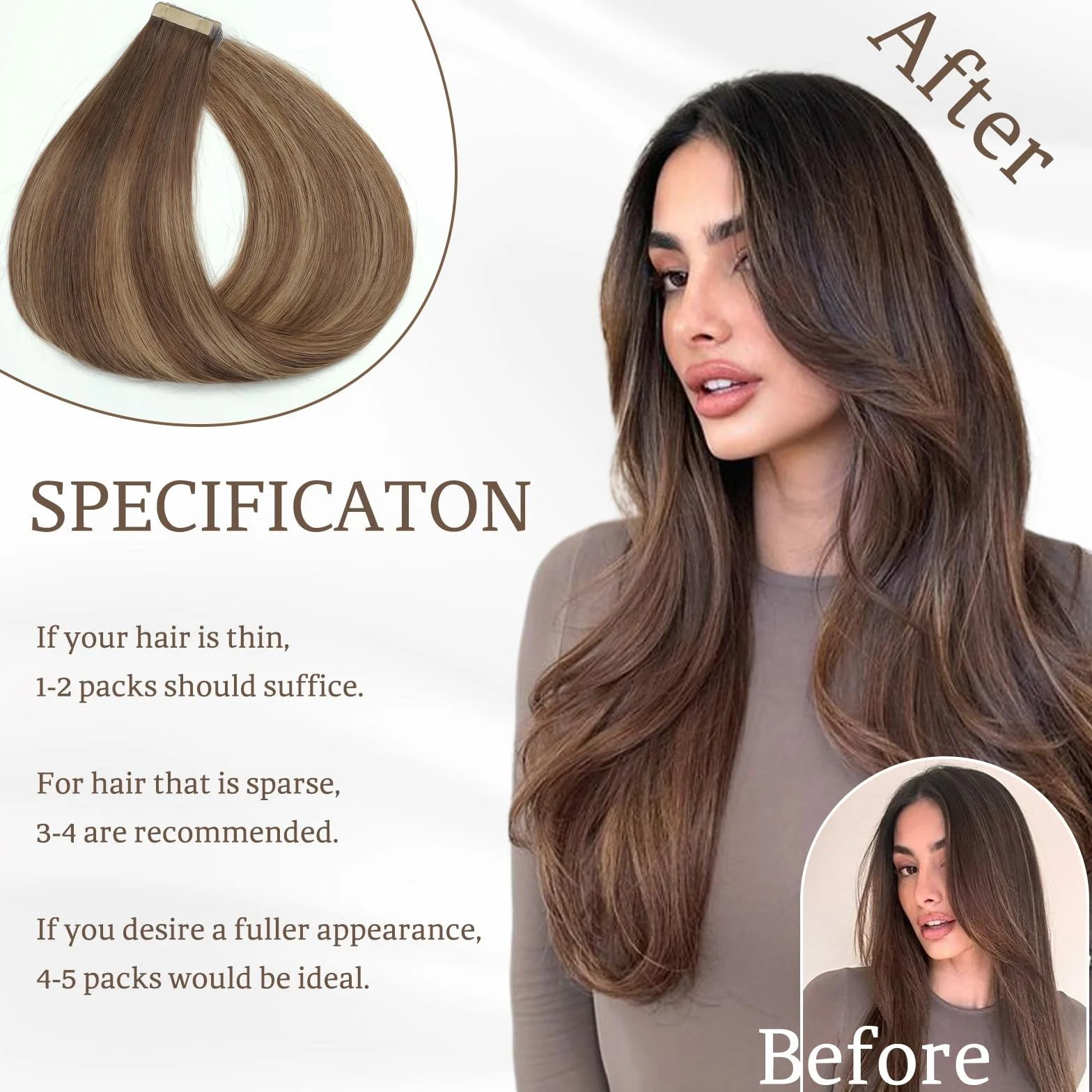 ShowJarlly Extensiones de Pelo Natural 45cm Marrón Chocolate 40g 18inch 4/4/27#