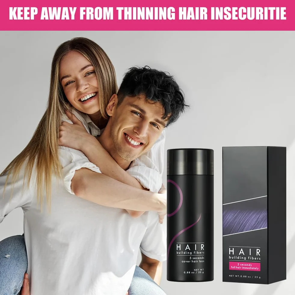 LOPHE Polvo de Fibra Capilar 25g Fibras Capilares para Hombre y Mujer Relleno Capilar Instantaneo Negro