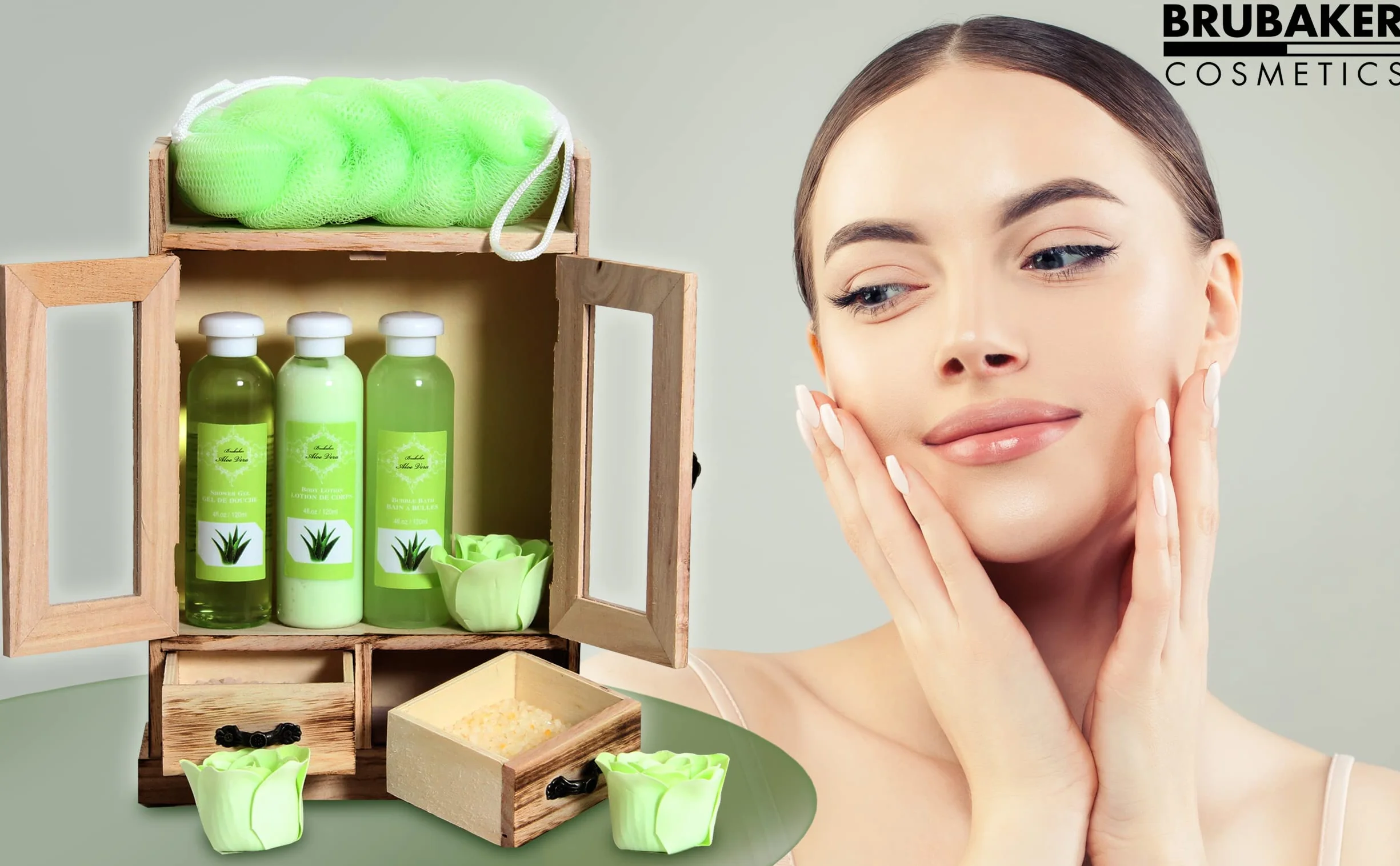 BRUBAKER Cosmetics Set de Regalo de Baño Aloe vera Armario Madera 10 piezas