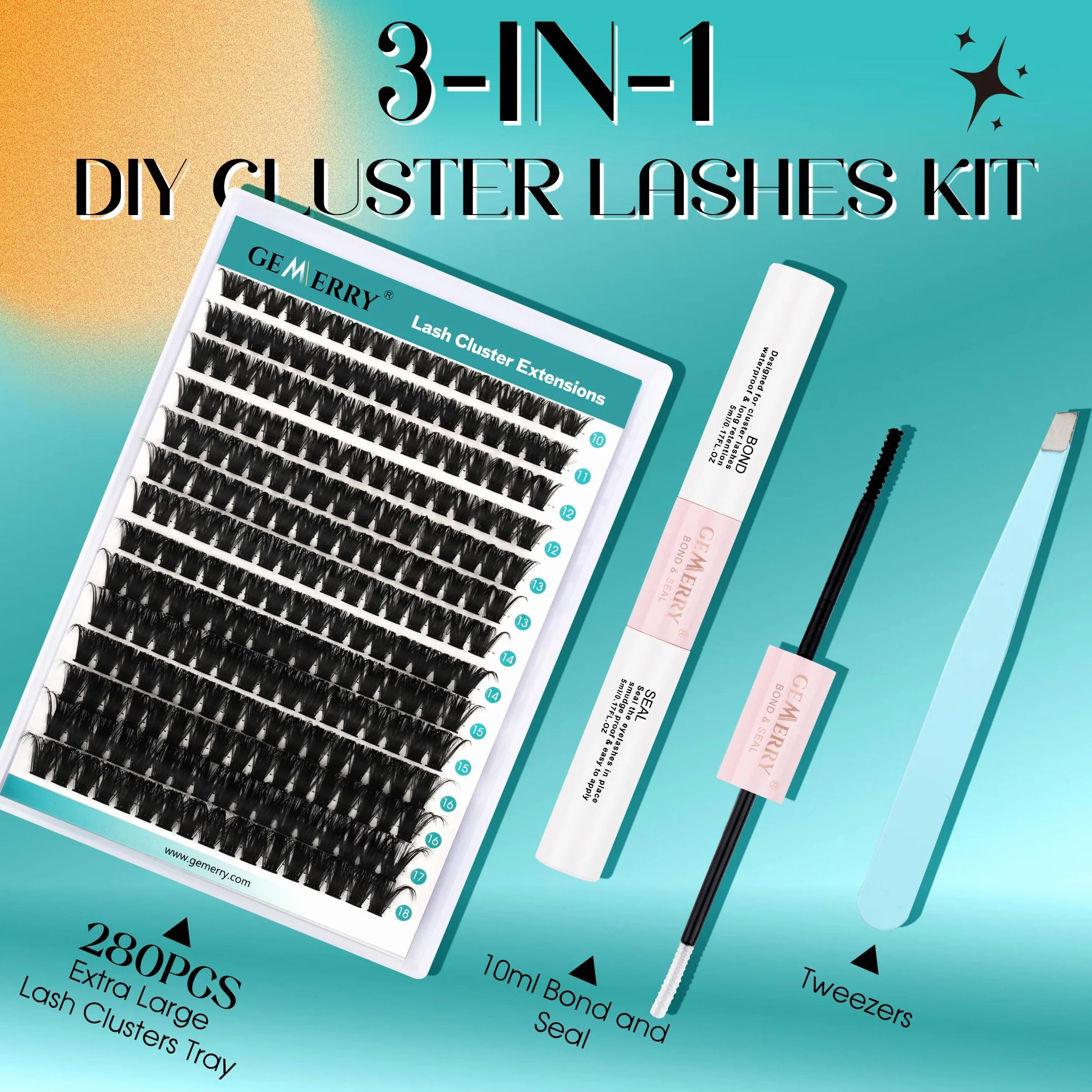 GEMERRY Kit Extension Pestañas Individuales DIY 80D 10-18mm Pelo a Pelo Pegamento Pinzas