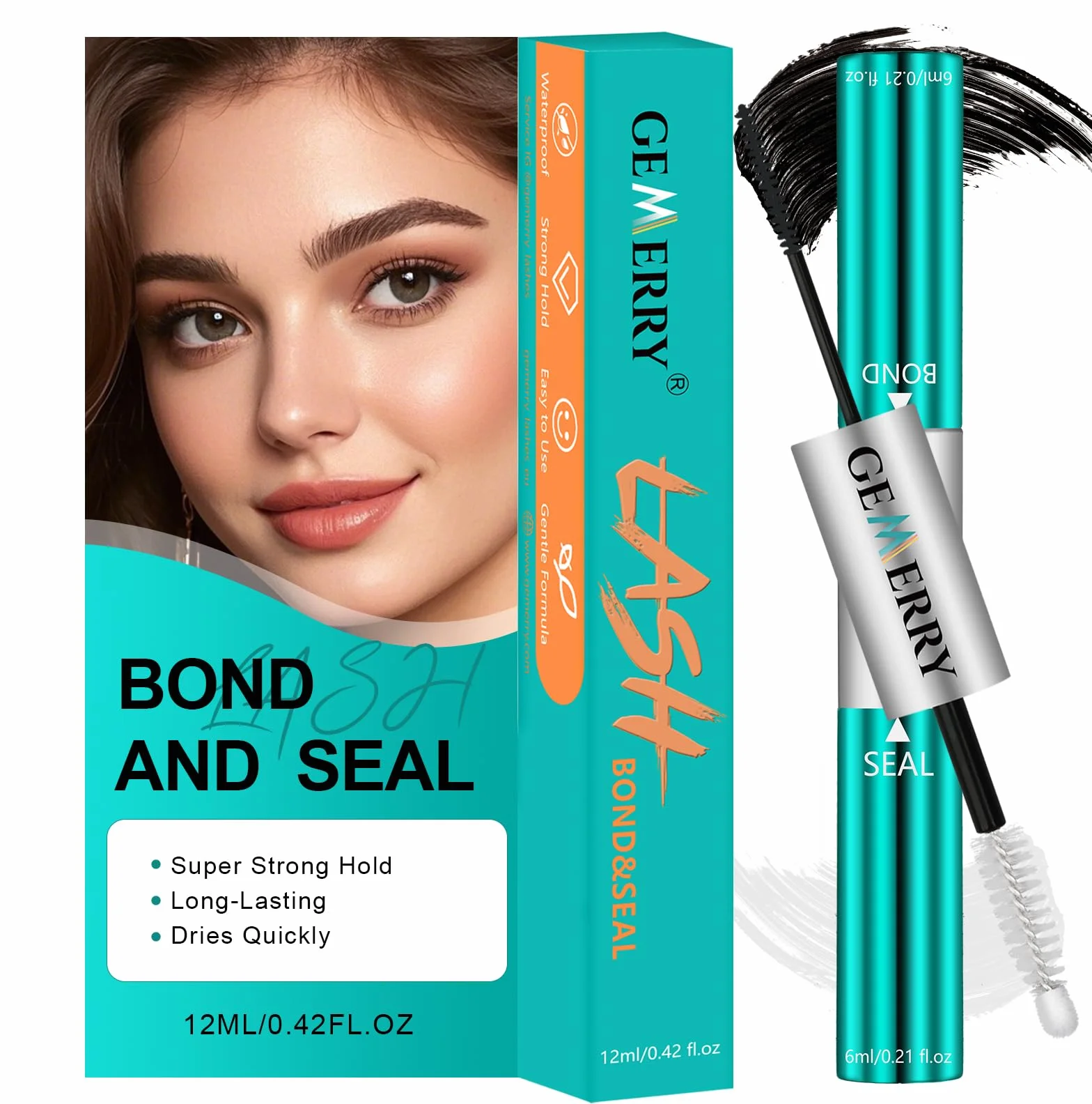 GEMERRY 12ML Cluster Adhesivo Pestañas Lash Bond and Seal Pegamento impermeable 2 en 1