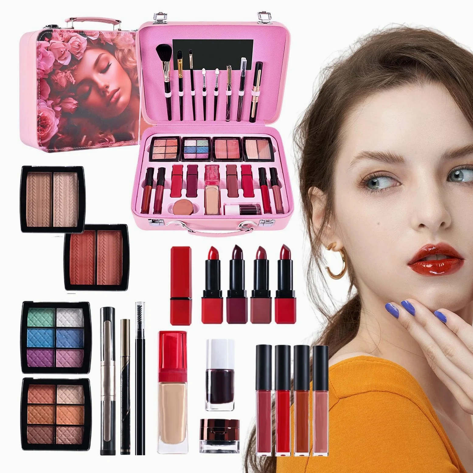 Colección De Maquillaje Para Mujeres Paleta Cosmética Portátil | Kit De Maquillaje Portátil Impermeable para Damas Madres Abuelas Novias Cumpleaños y Citas