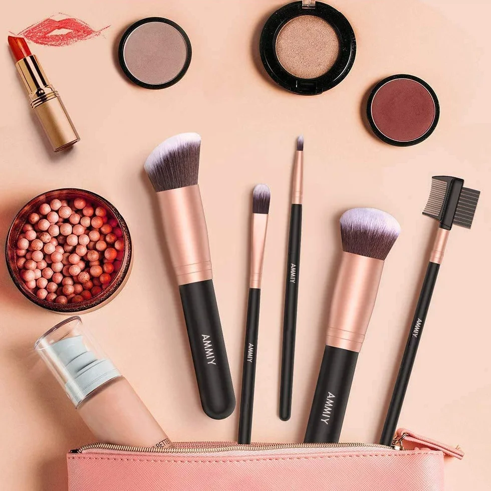 Pinceles de Maquillaje Rose Golden 18 Piezas Set Brochas Sintéticas para Cara y Ojos Base Polvo Blush