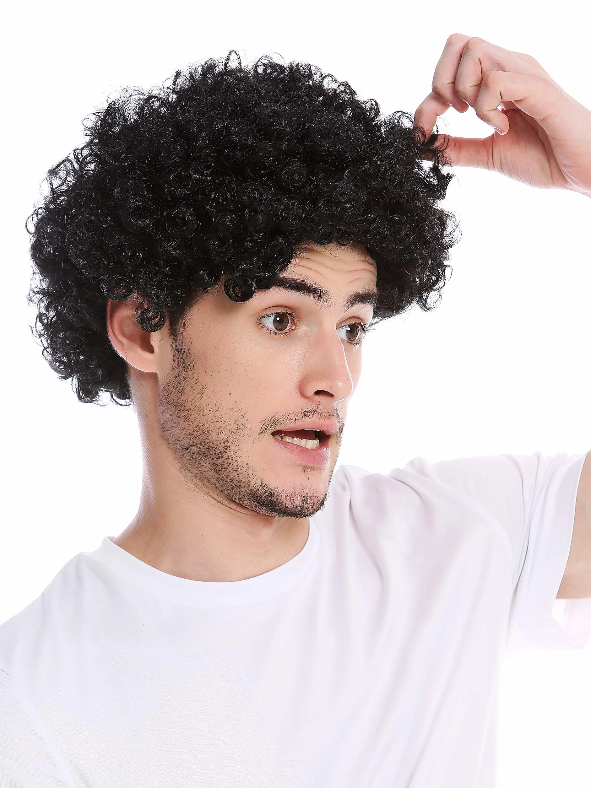 WIG ME UP Peluca Mujeres Hombres Halloween Carnival Rizado Afro Corto Negro