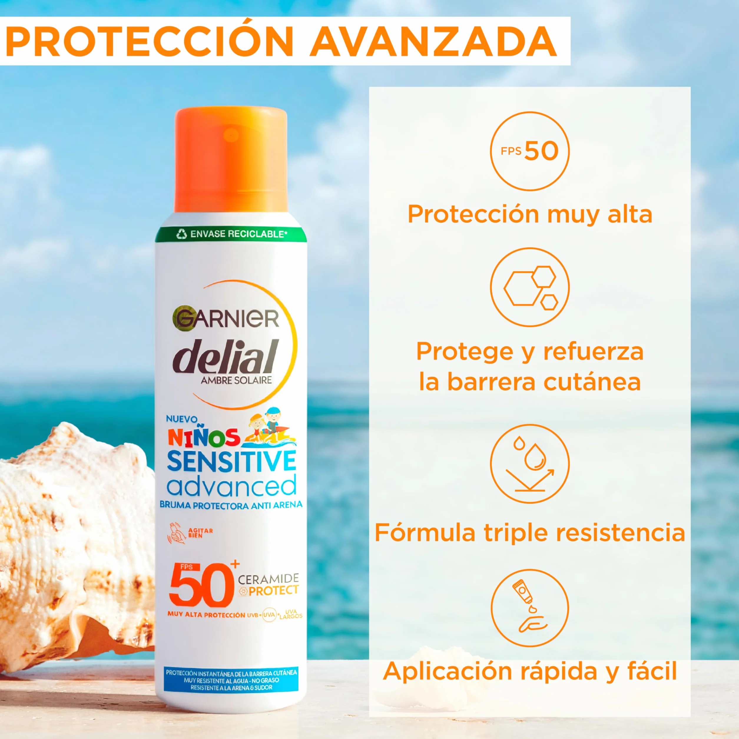 GARNIER DELIAL Niños Sensitive Advanced Spray Protector Solar Anti-Arena IP50+ 150 ml