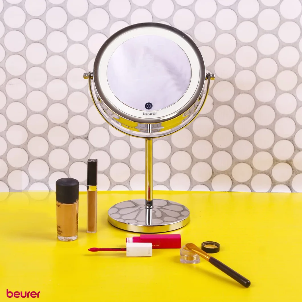 Beurer BS 55 Espejo maquillaje con luz LED brillante 18 LEDs pivotante táctil aumento x7 cromado
