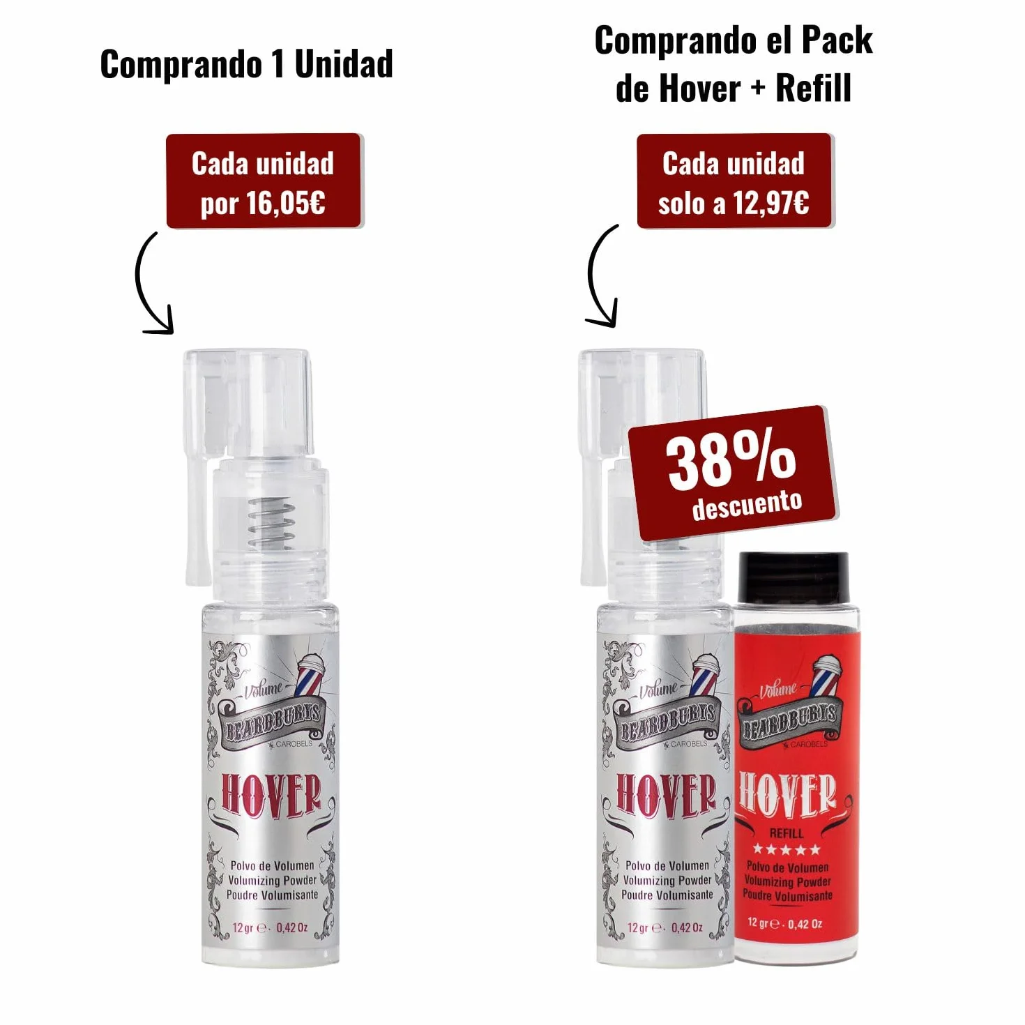 Beardburys Hover Polvo Texturizante para Hombres, Acabado Mate, Volumen, Fijación Flexible, 12 g