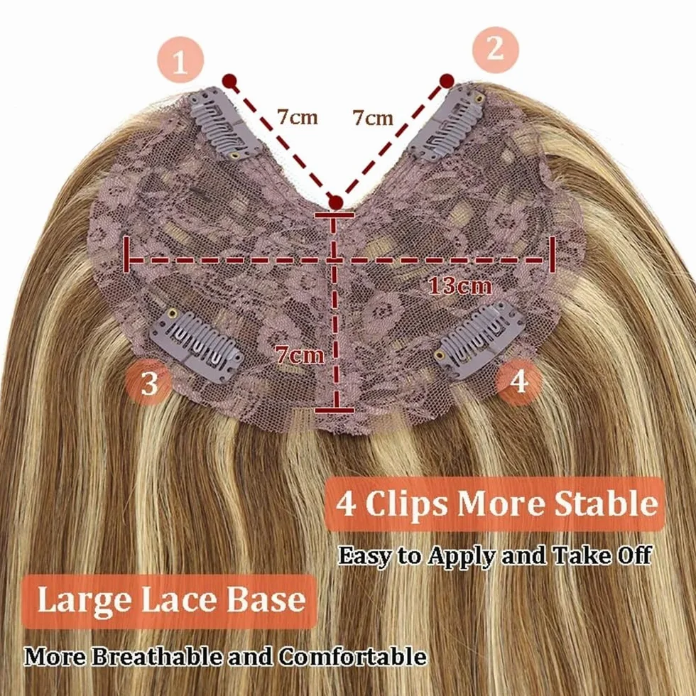 Adornos For El Cabello Con Parte En V De 16 Pulgadas For Mujeres, Cabello Humano Real, Postizo De Aspecto Natural Con Clips, Cómodo For El Uso Diario, Agrega Volumen Y Cobertura Suave y Natural(12)