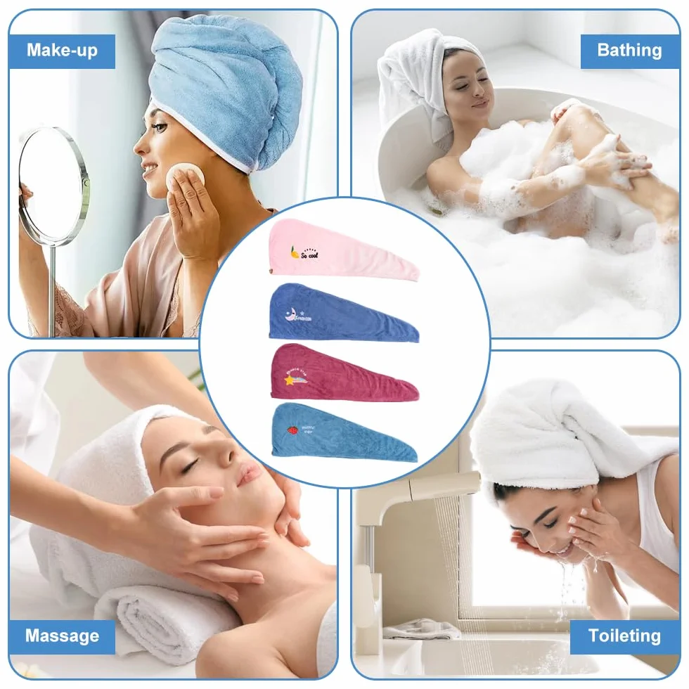 Toalla de Pelo Secado Rápido 65x25cm Turbante para Mujer 4 Piezas