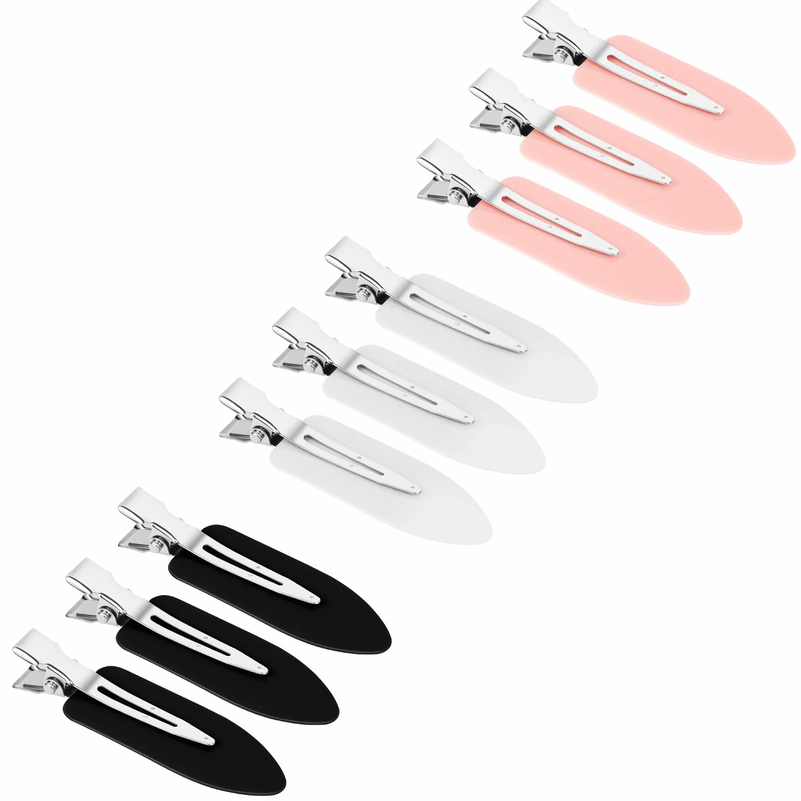 Pinzas para el Pelo sin Doblar Mujer, 9 Piezas Accesorios de Estilismo de Salón, Negro+Blanco+Rosa