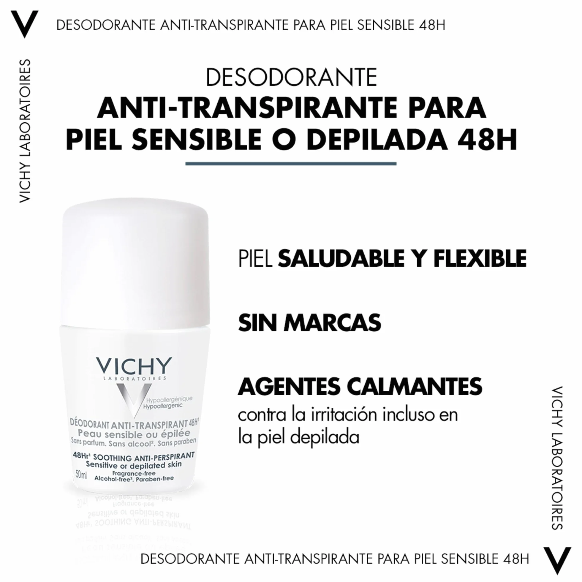 Vichy Desodorante Roll-On Antitranspirante Antimarcas 48h Piel Sensible Sin Alcohol 50 ml