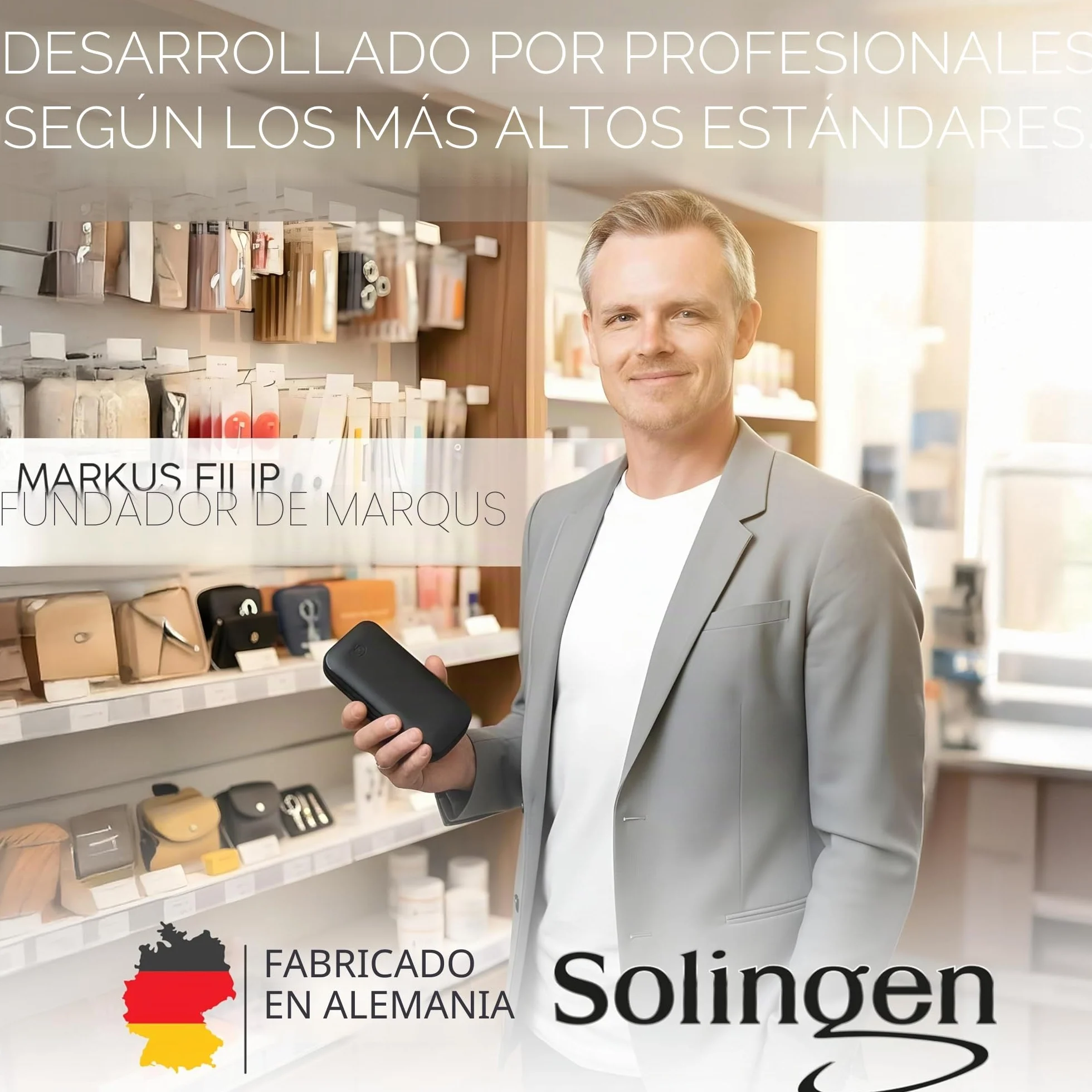 marQus Solingen Set de manicura y pedicura de 12 piezas en estuche de piel auténtica