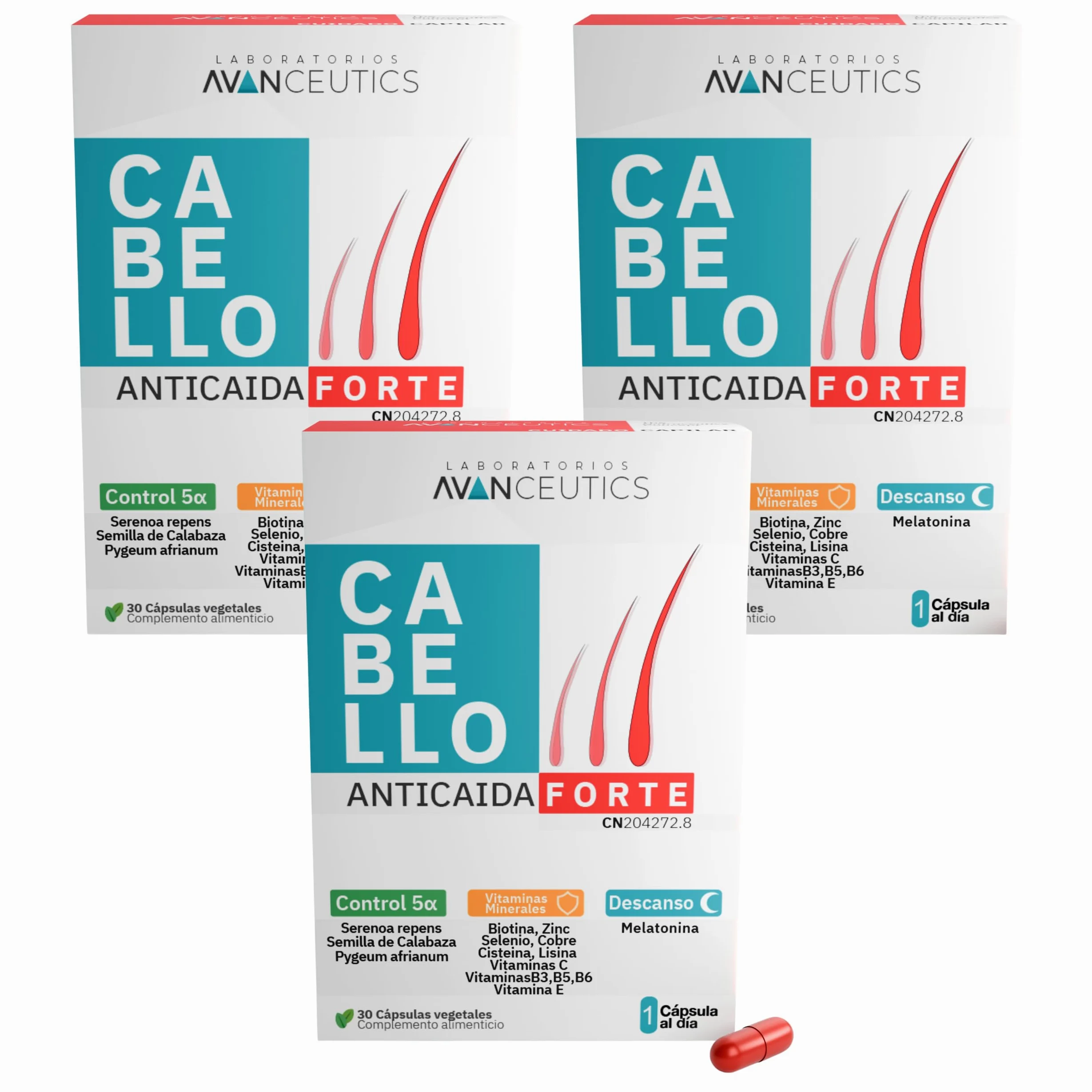 Vitaminas para el Cabello Anticaída con Biotina, Serenoa Repens y Melatonina | 15 Activos Naturales para el Crecimiento del Pelo Mujer y Hombre| Pack 3 Meses 90 cápsulas veganas | Avanceutics